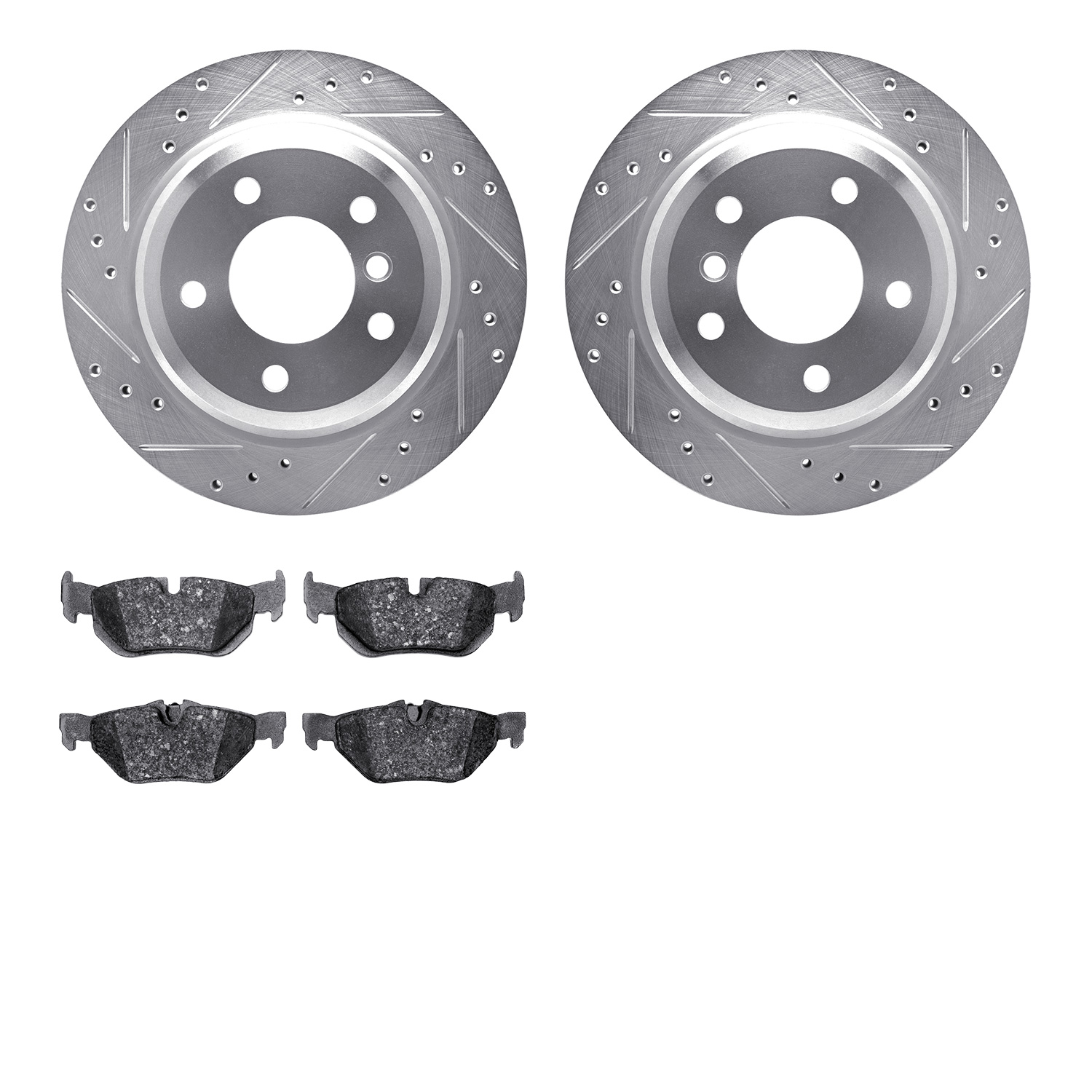7502-31090 Drilled/Slotted Brake Rotors w/5000 Advanced Brake Pads Kit [Silver], 2006-2015 BMW, Position: Rear