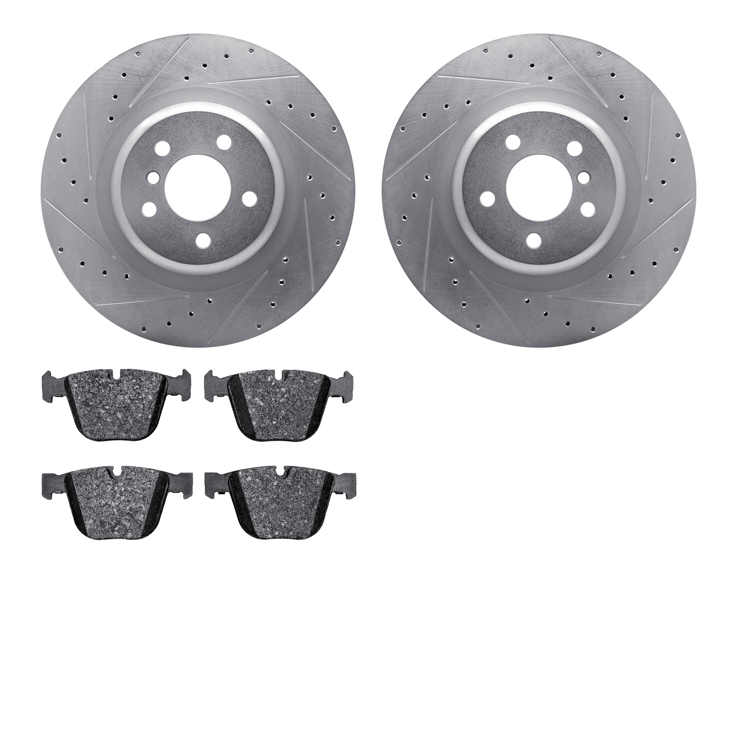 7502-31139 Drilled/Slotted Brake Rotors w/5000 Advanced Brake Pads Kit [Silver], 2010-2014 BMW, Position: Rear