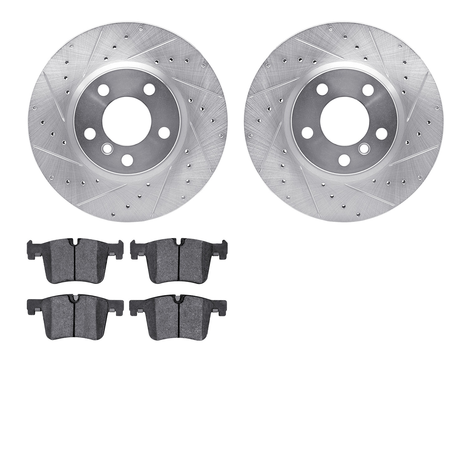 7502-31143 Drilled/Slotted Brake Rotors w/5000 Advanced Brake Pads Kit [Silver], 2011-2014 BMW, Position: Front
