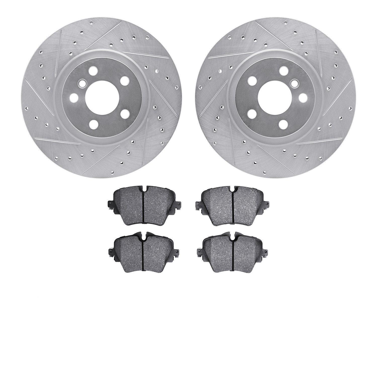7502-31146 Drilled/Slotted Brake Rotors w/5000 Advanced Brake Pads Kit [Silver], Fits Select Mini, Position: Front