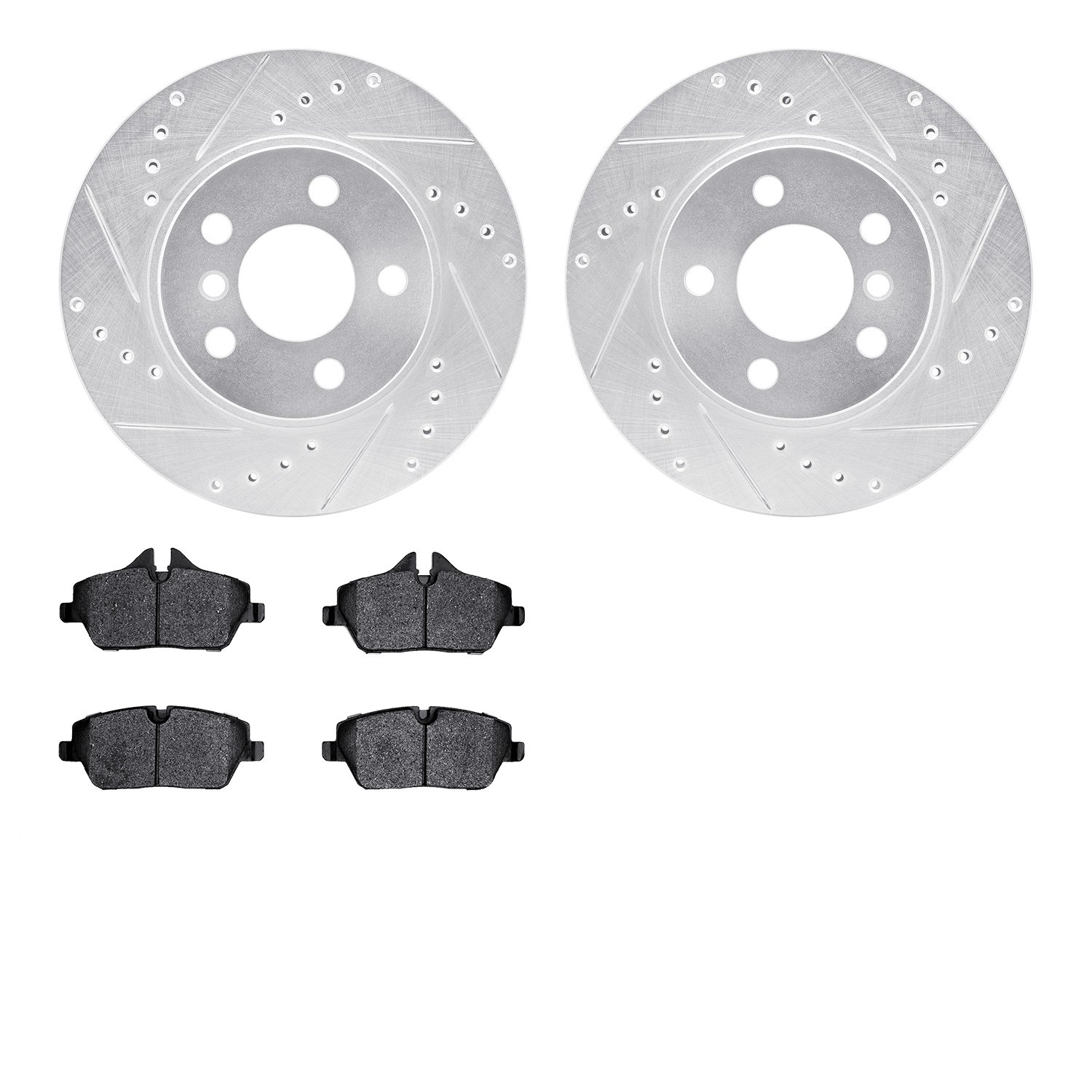 7502-31608 Drilled/Slotted Brake Rotors w/5000 Advanced Brake Pads Kit [Silver], 2014-2021 BMW, Position: Front