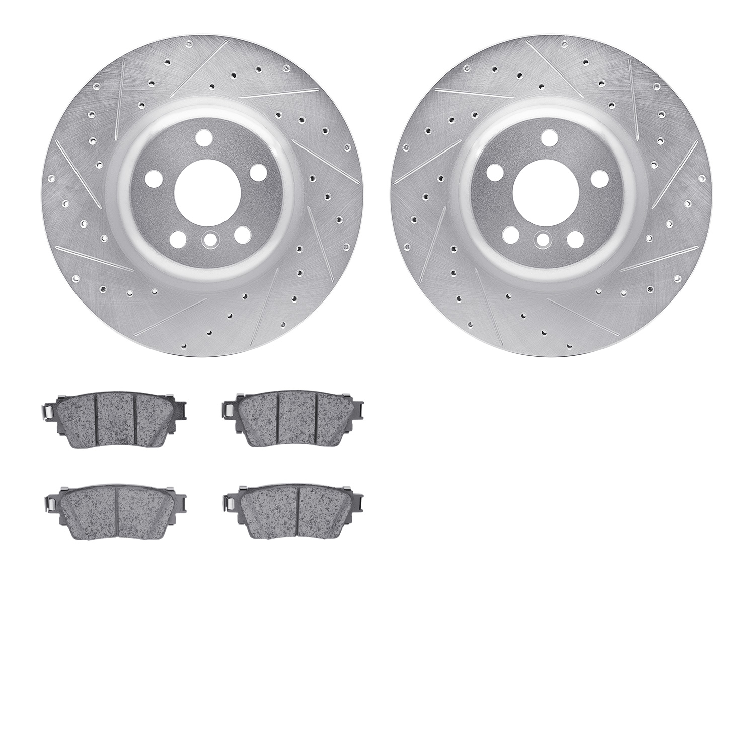 7502-31617 Drilled/Slotted Brake Rotors w/5000 Advanced Brake Pads Kit [Silver], Fits Select Multiple Makes/Models, Position: Re