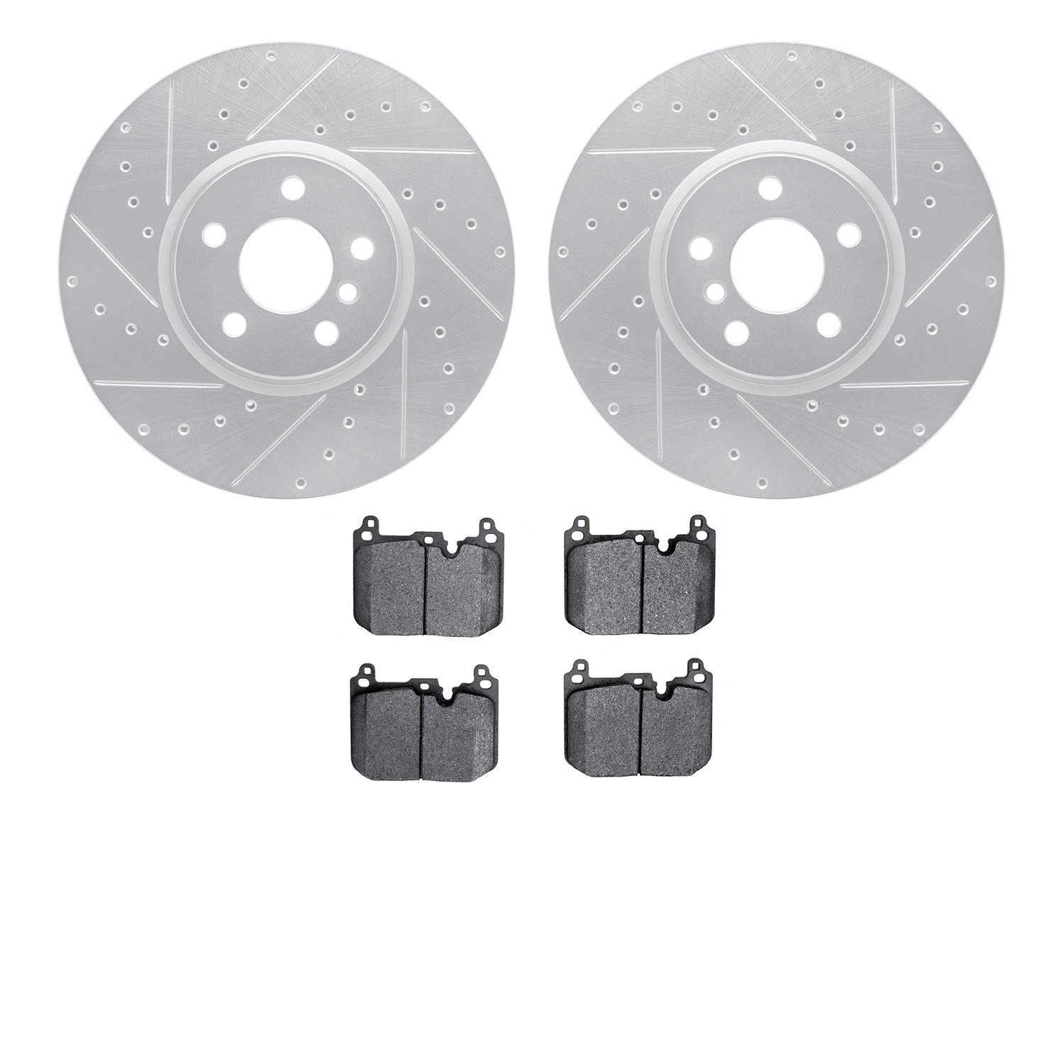 7502-32027 Drilled/Slotted Brake Rotors w/5000 Advanced Brake Pads Kit [Silver], 2015-2019 Mini, Position: Front