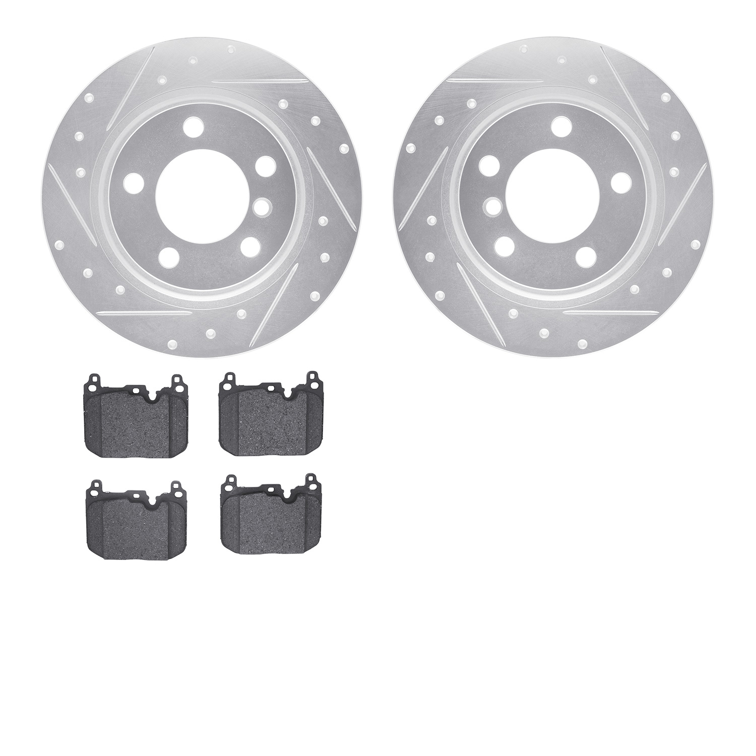 7502-32028 Drilled/Slotted Brake Rotors w/5000 Advanced Brake Pads Kit [Silver], Fits Select Mini, Position: Front