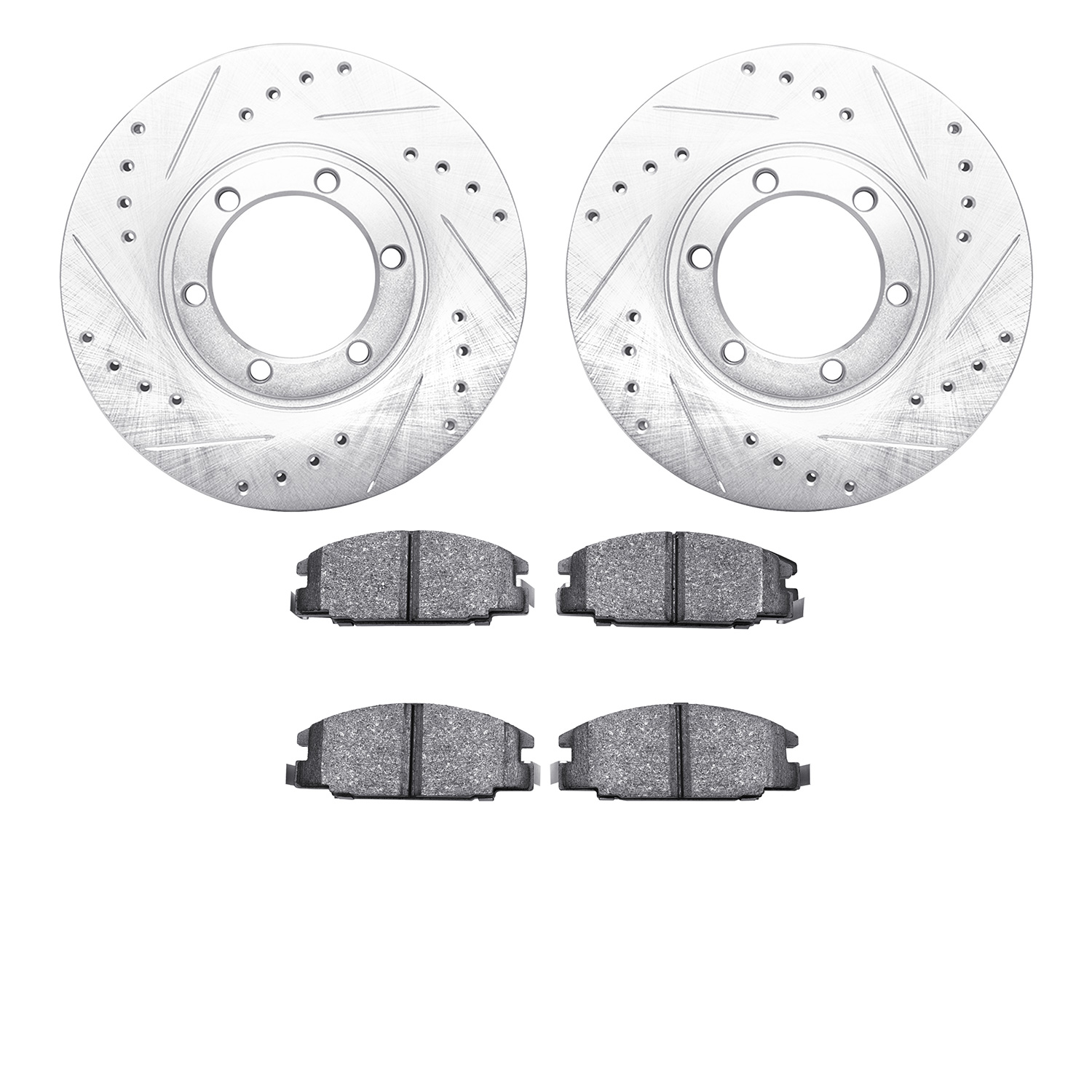 7502-37000 Drilled/Slotted Brake Rotors w/5000 Advanced Brake Pads Kit [Silver], 1987-2005 Multiple Makes/Models, Position: Fron