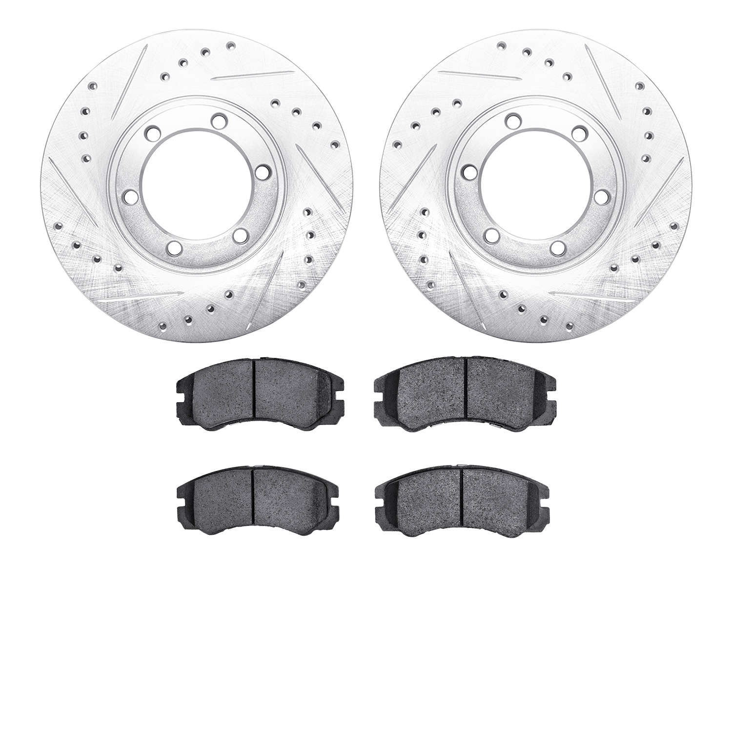 7502-37011 Drilled/Slotted Brake Rotors w/5000 Advanced Brake Pads Kit [Silver], 1992-1995 Multiple Makes/Models, Position: Fron