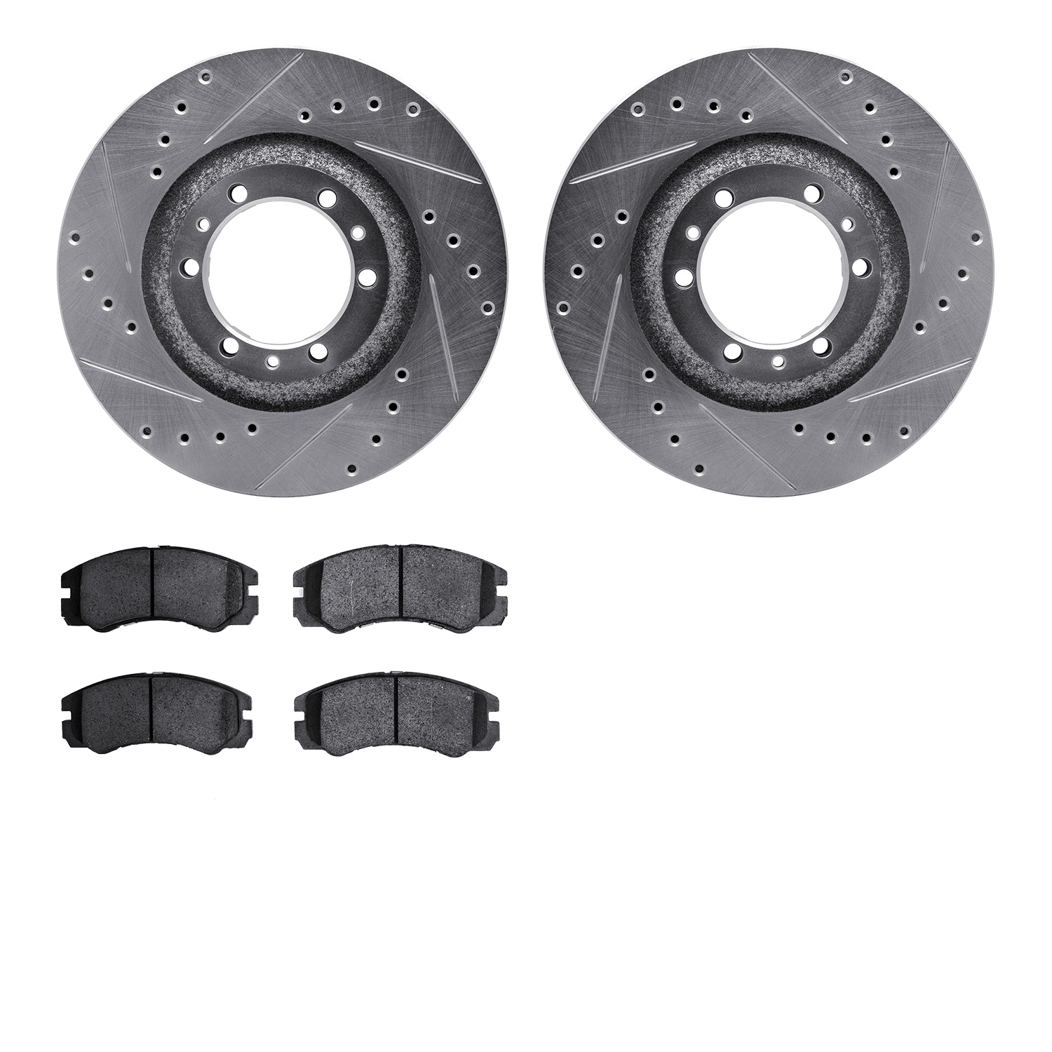 7502-37012 Drilled/Slotted Brake Rotors w/5000 Advanced Brake Pads Kit [Silver], 1992-2002 Multiple Makes/Models, Position: Fron