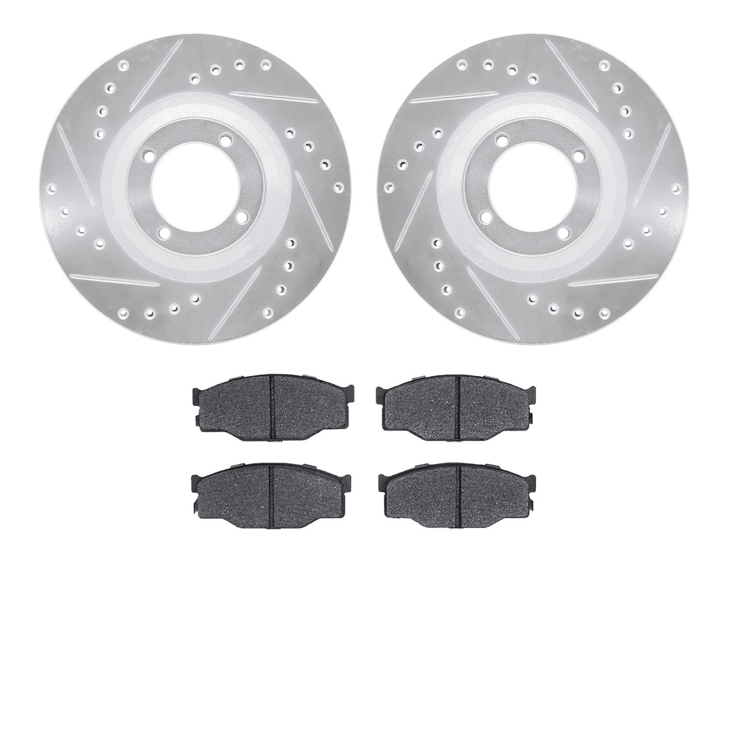 7502-37023 Drilled/Slotted Brake Rotors w/5000 Advanced Brake Pads Kit [Silver], 1983-1990 GM, Position: Front
