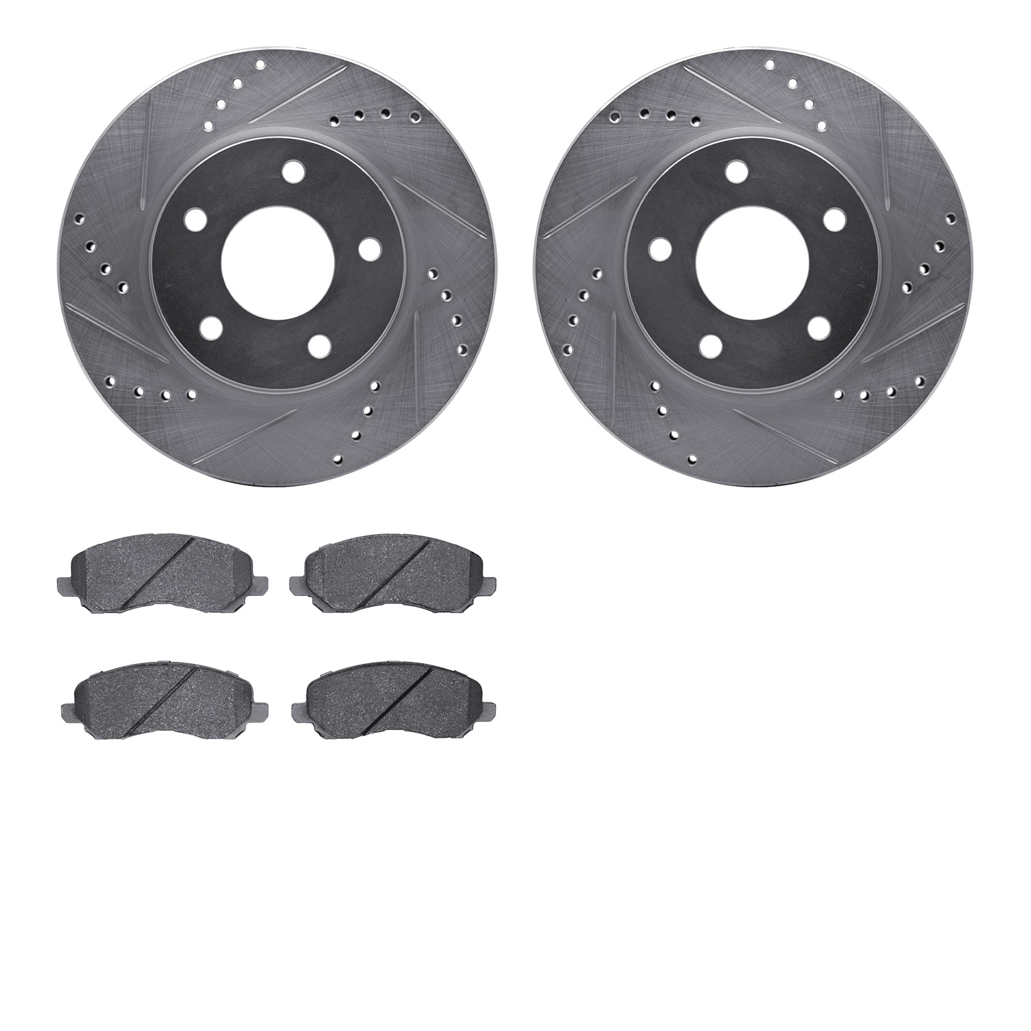 7502-40015 Drilled/Slotted Brake Rotors w/5000 Advanced Brake Pads Kit [Silver], 2007-2017 Multiple Makes/Models, Position: Fron