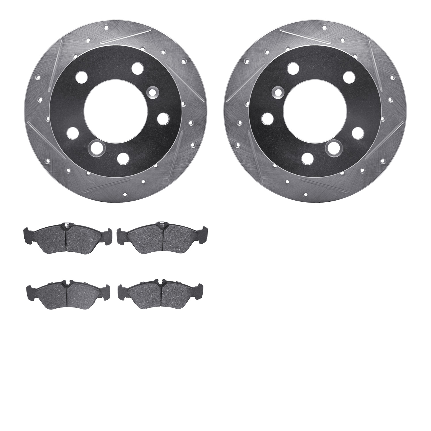 7502-40019 Drilled/Slotted Brake Rotors w/5000 Advanced Brake Pads Kit [Silver], 2002-2006 Multiple Makes/Models, Position: Rear