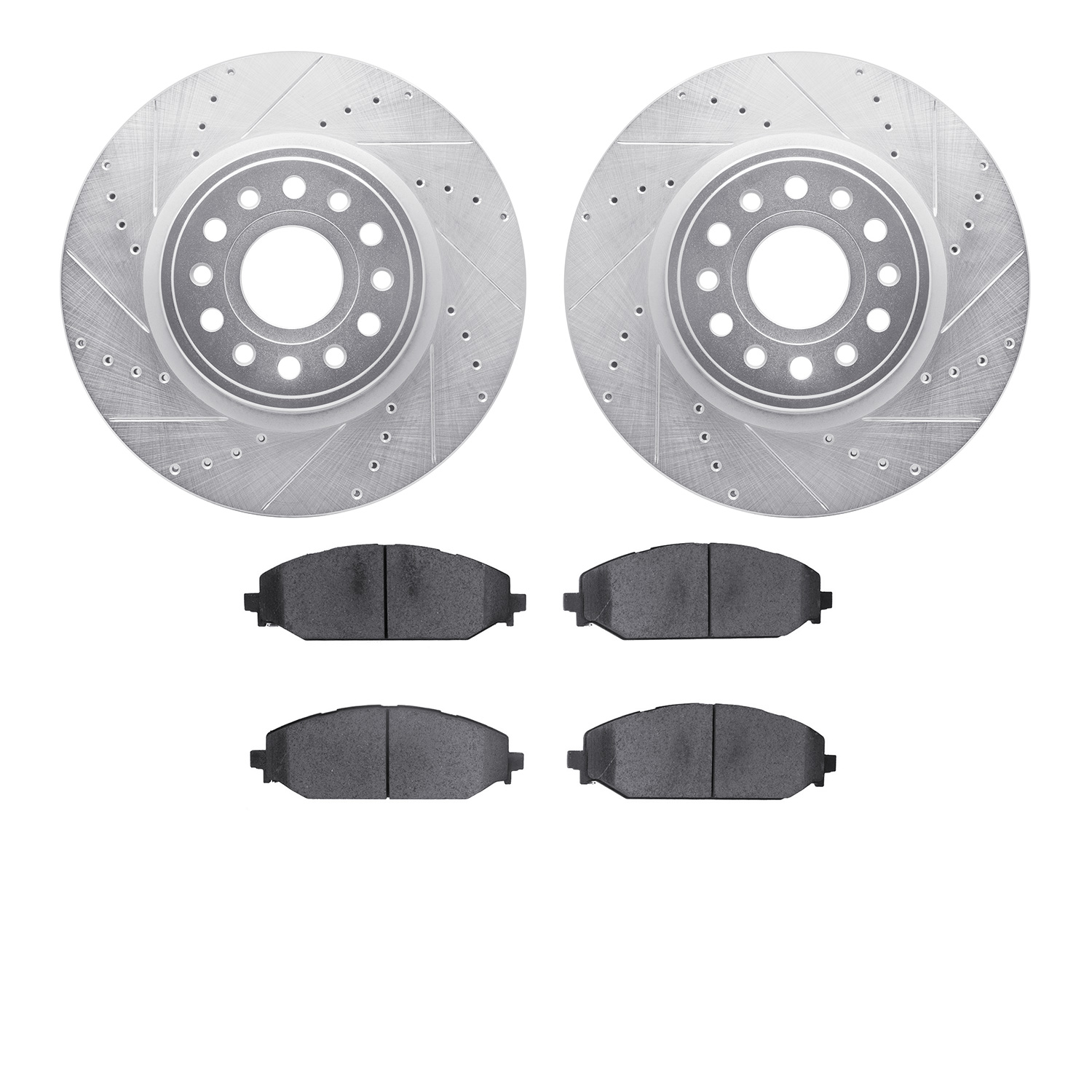 7502-40027 Drilled/Slotted Brake Rotors w/5000 Advanced Brake Pads Kit [Silver], Fits Select Mopar, Position: Front
