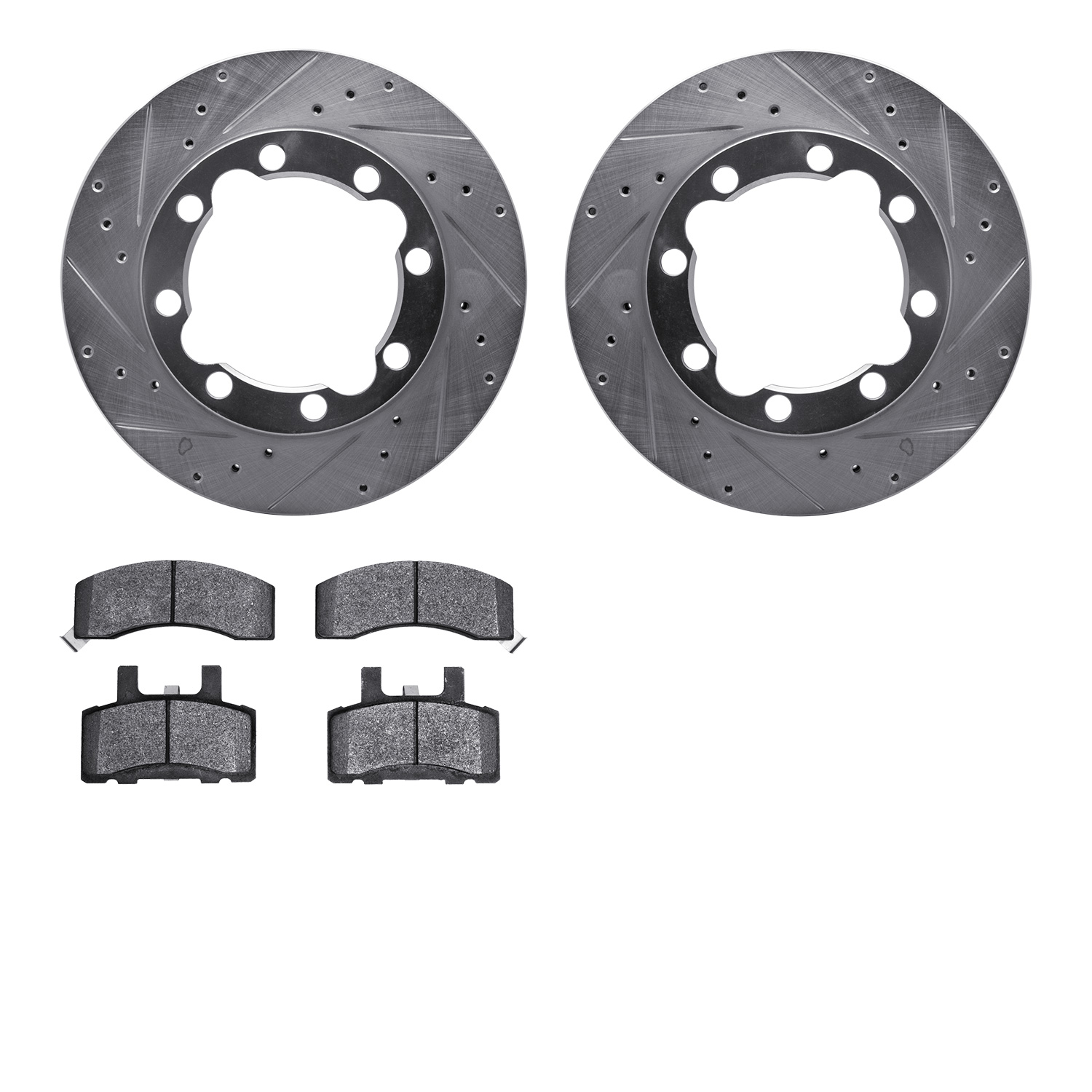 7502-40038 Drilled/Slotted Brake Rotors w/5000 Advanced Brake Pads Kit [Silver], 1988-2000 Multiple Makes/Models, Position: Fron