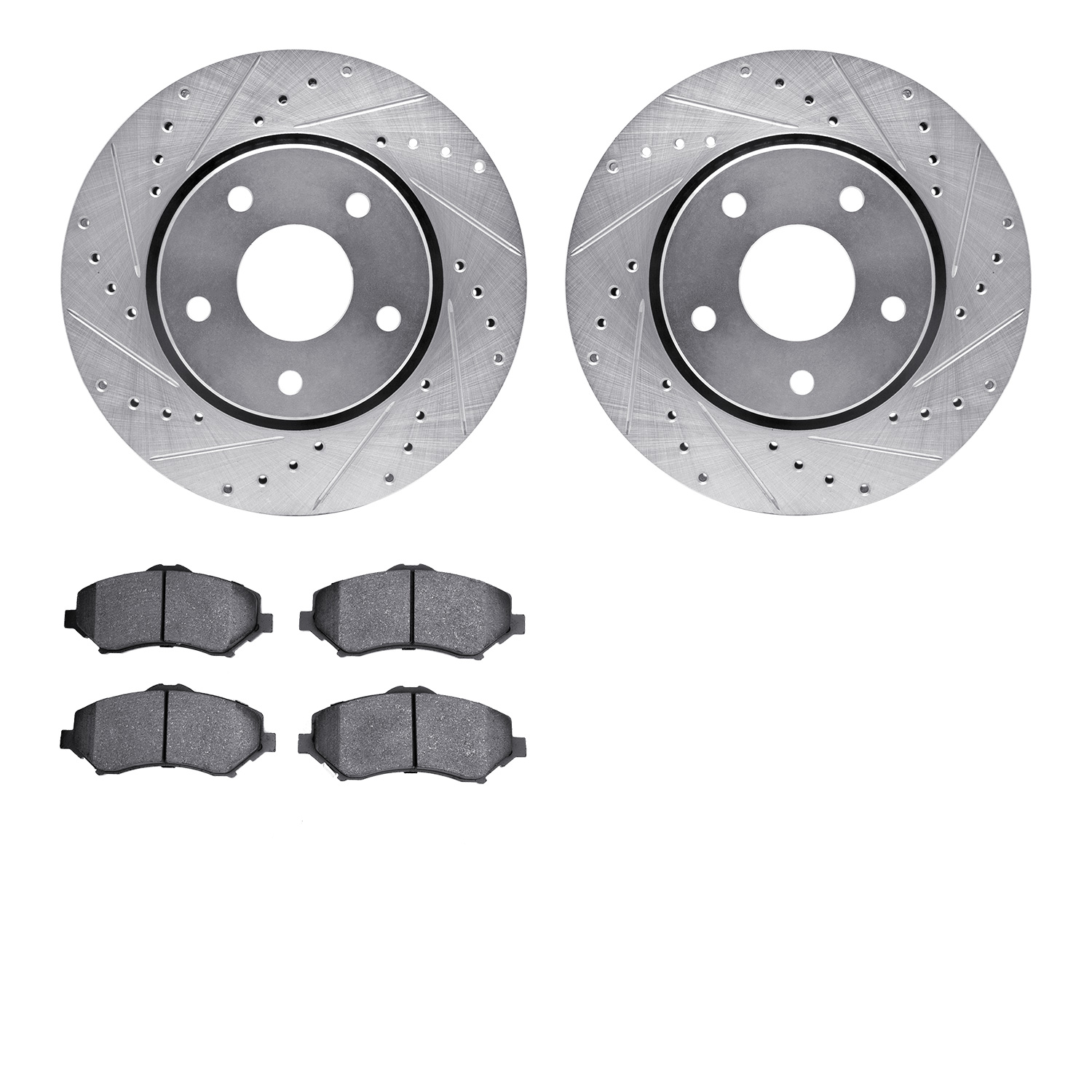 7502-40092 Drilled/Slotted Brake Rotors w/5000 Advanced Brake Pads Kit [Silver], 2009-2016 Multiple Makes/Models, Position: Fron