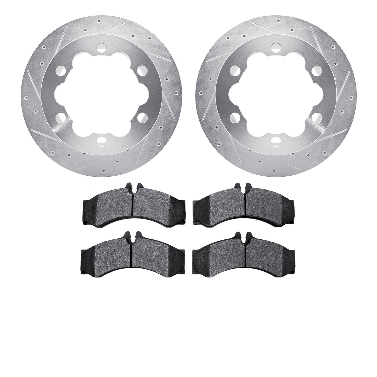 7502-40246 Drilled/Slotted Brake Rotors w/5000 Advanced Brake Pads Kit [Silver], 2002-2006 Multiple Makes/Models, Position: Rear