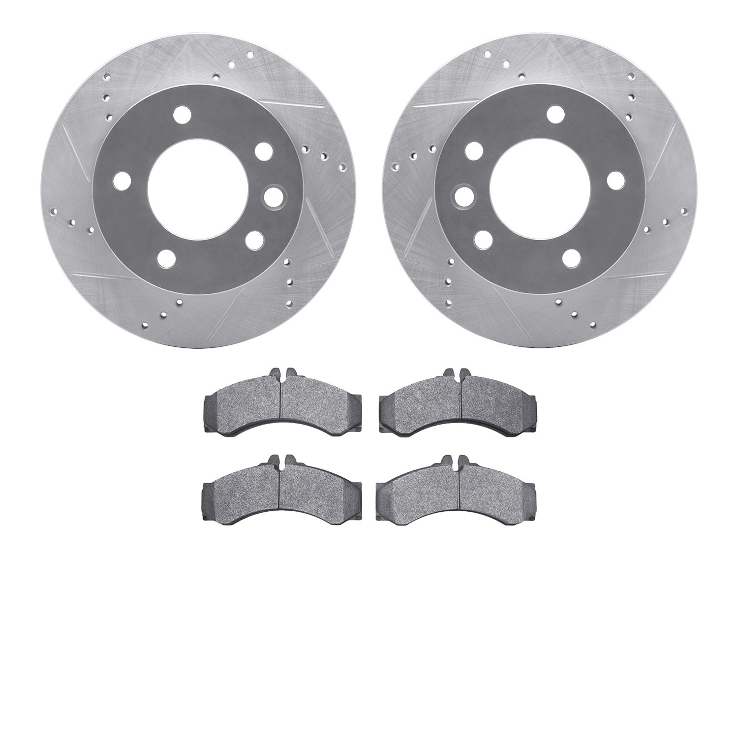 7502-40259 Drilled/Slotted Brake Rotors w/5000 Advanced Brake Pads Kit [Silver], 2002-2006 Multiple Makes/Models, Position: Fron