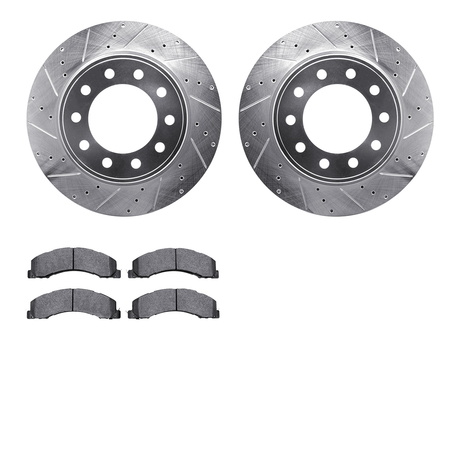 7502-40474 Drilled/Slotted Brake Rotors w/5000 Advanced Brake Pads Kit [Silver], 2008-2021 Multiple Makes/Models, Position: Fron