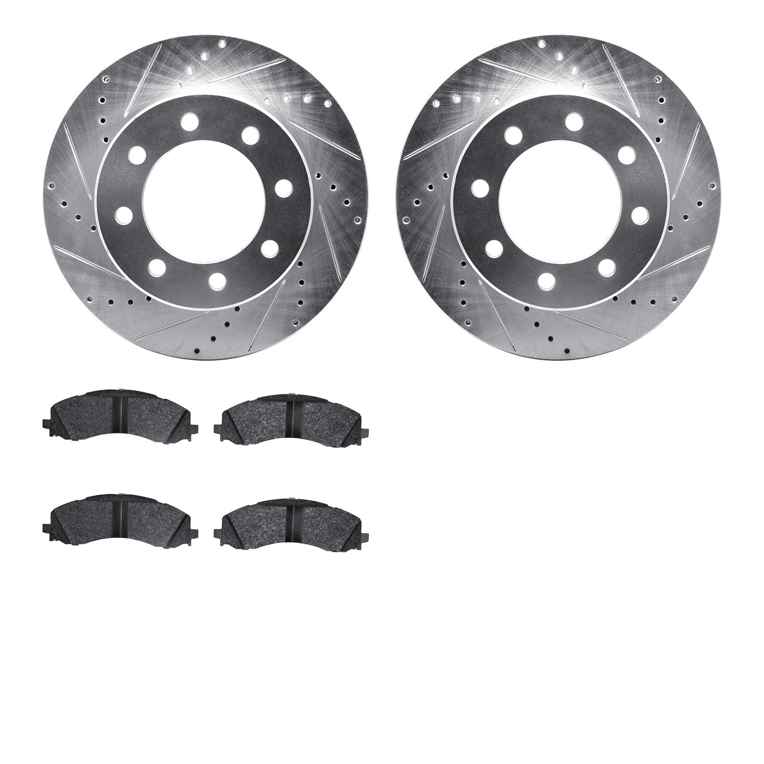 7502-40487 Drilled/Slotted Brake Rotors w/5000 Advanced Brake Pads Kit [Silver], Fits Select Mopar, Position: Front