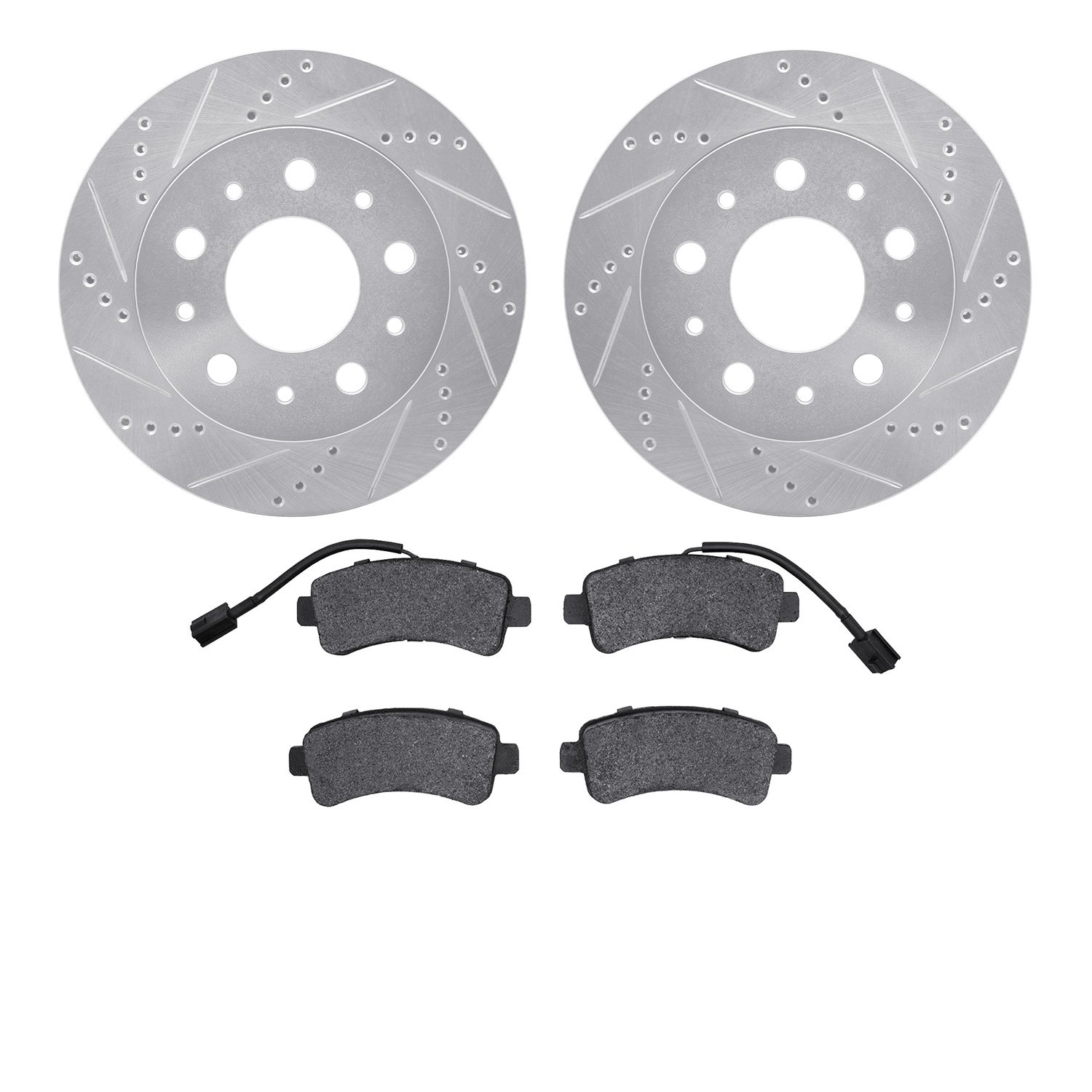 7502-40513 Drilled/Slotted Brake Rotors w/5000 Advanced Brake Pads Kit [Silver], 2014-2021 Mopar, Position: Rear