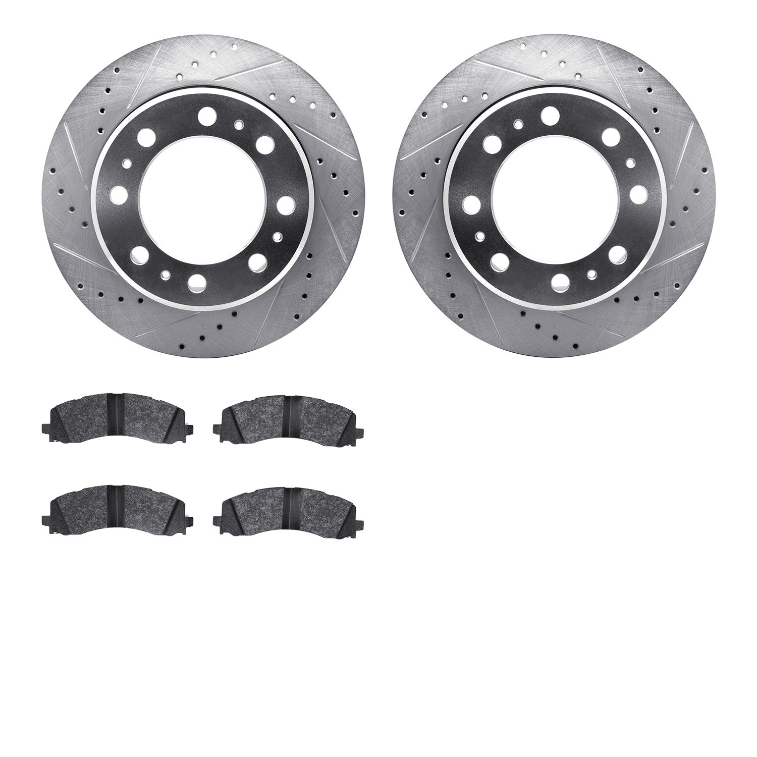 7502-40517 Drilled/Slotted Brake Rotors w/5000 Advanced Brake Pads Kit [Silver], Fits Select Mopar, Position: Rear