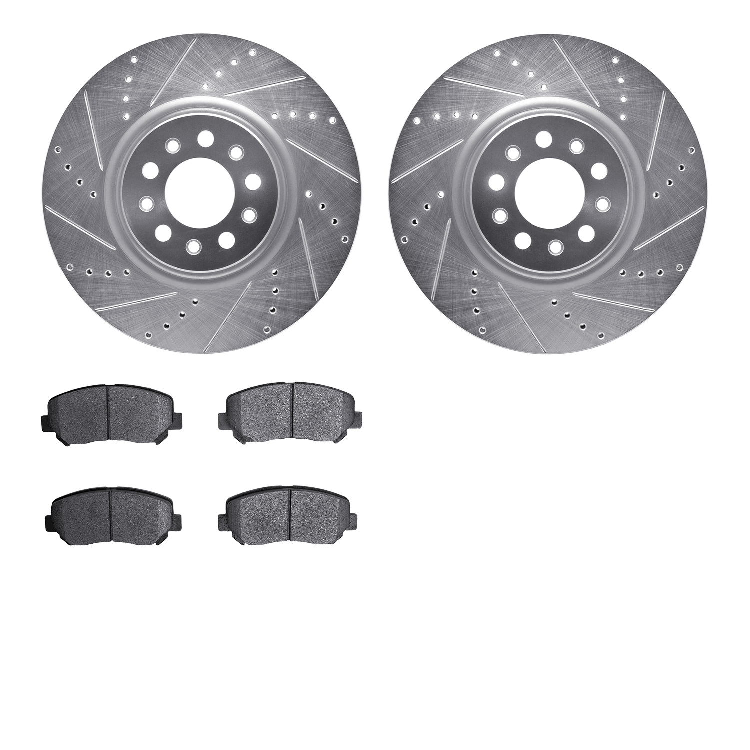 7502-42005 Drilled/Slotted Brake Rotors w/5000 Advanced Brake Pads Kit [Silver], 2015-2015 Mopar, Position: Front