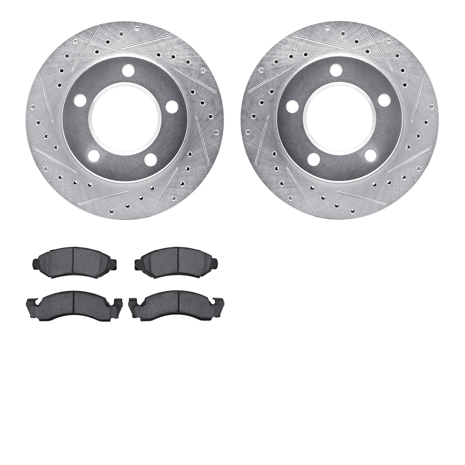 7502-42009 Drilled/Slotted Brake Rotors w/5000 Advanced Brake Pads Kit [Silver], 1974-1980 Multiple Makes/Models, Position: Fron