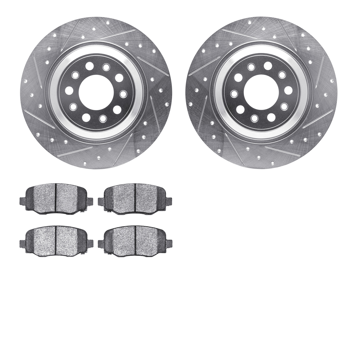7502-42044 Drilled/Slotted Brake Rotors w/5000 Advanced Brake Pads Kit [Silver], Fits Select Mopar, Position: Rear