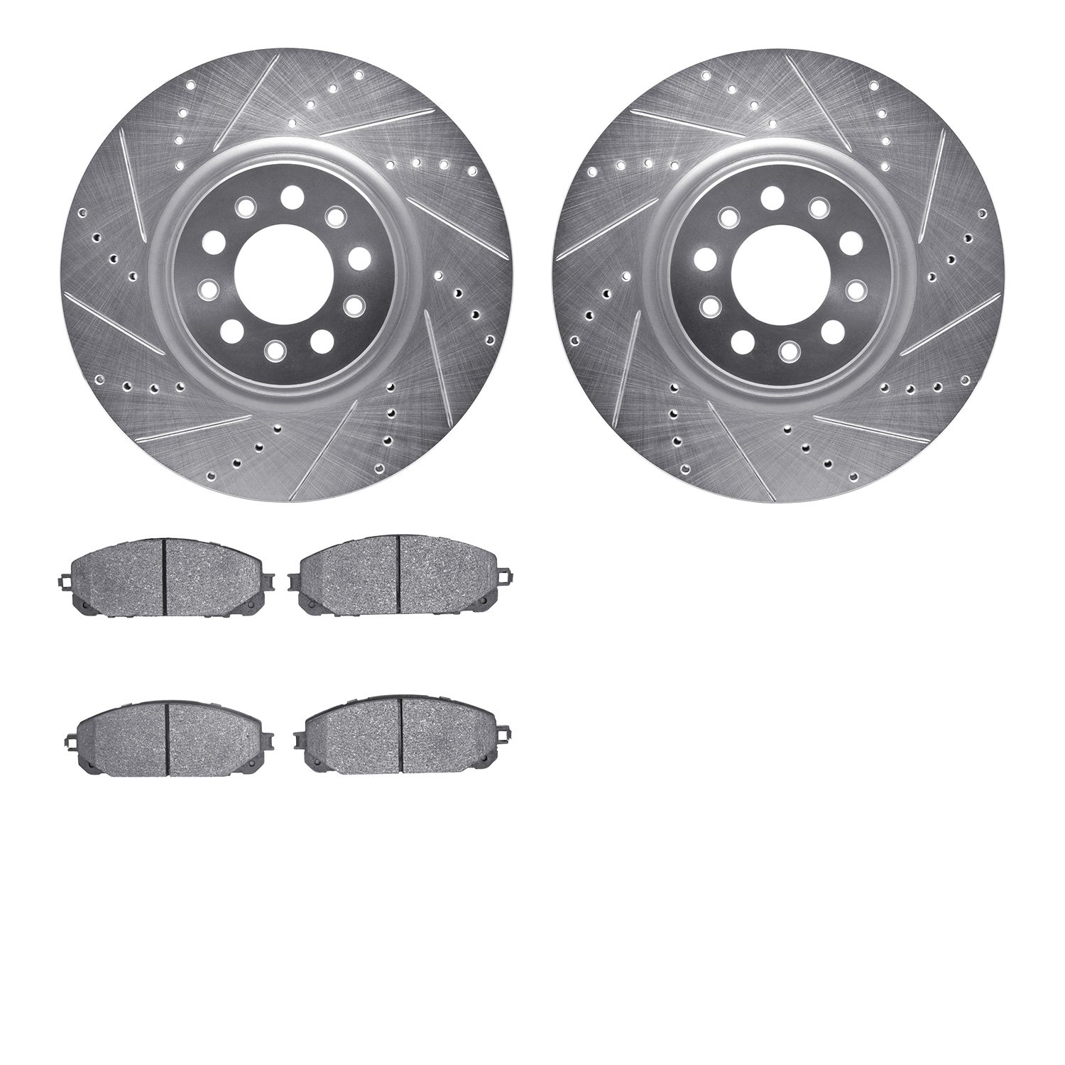 7502-42048 Drilled/Slotted Brake Rotors w/5000 Advanced Brake Pads Kit [Silver], 2015-2021 Mopar, Position: Front