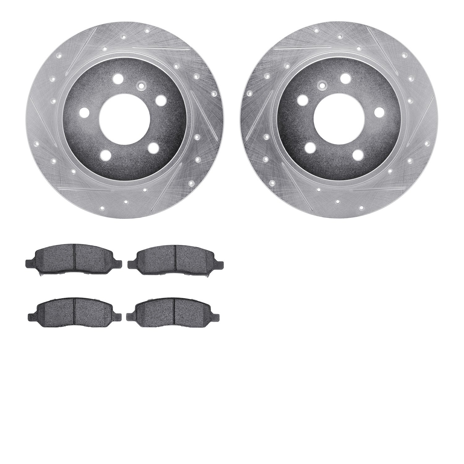 7502-45005 Drilled/Slotted Brake Rotors w/5000 Advanced Brake Pads Kit [Silver], 2006-2011 GM, Position: Rear
