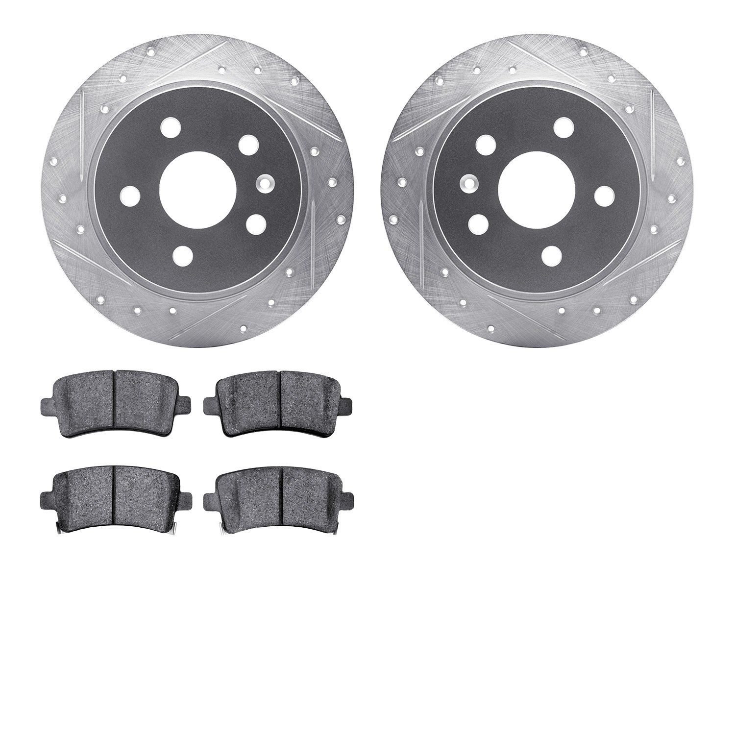 7502-45009 Drilled/Slotted Brake Rotors w/5000 Advanced Brake Pads Kit [Silver], 2011-2011 GM, Position: Rear