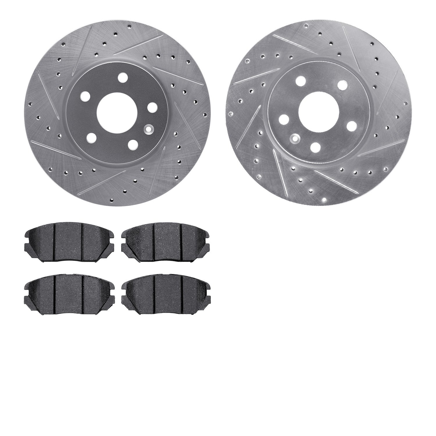 7502-45010 Drilled/Slotted Brake Rotors w/5000 Advanced Brake Pads Kit [Silver], 2011-2020 GM, Position: Front