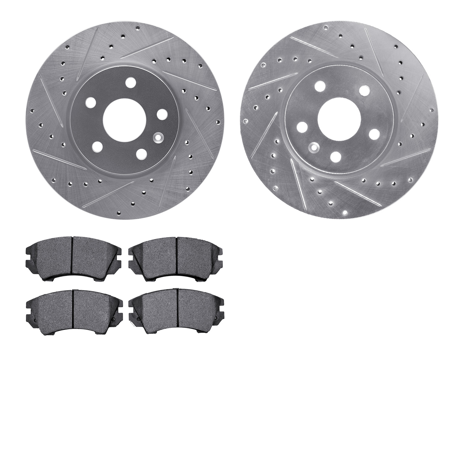 7502-45011 Drilled/Slotted Brake Rotors w/5000 Advanced Brake Pads Kit [Silver], 2010-2015 GM, Position: Front