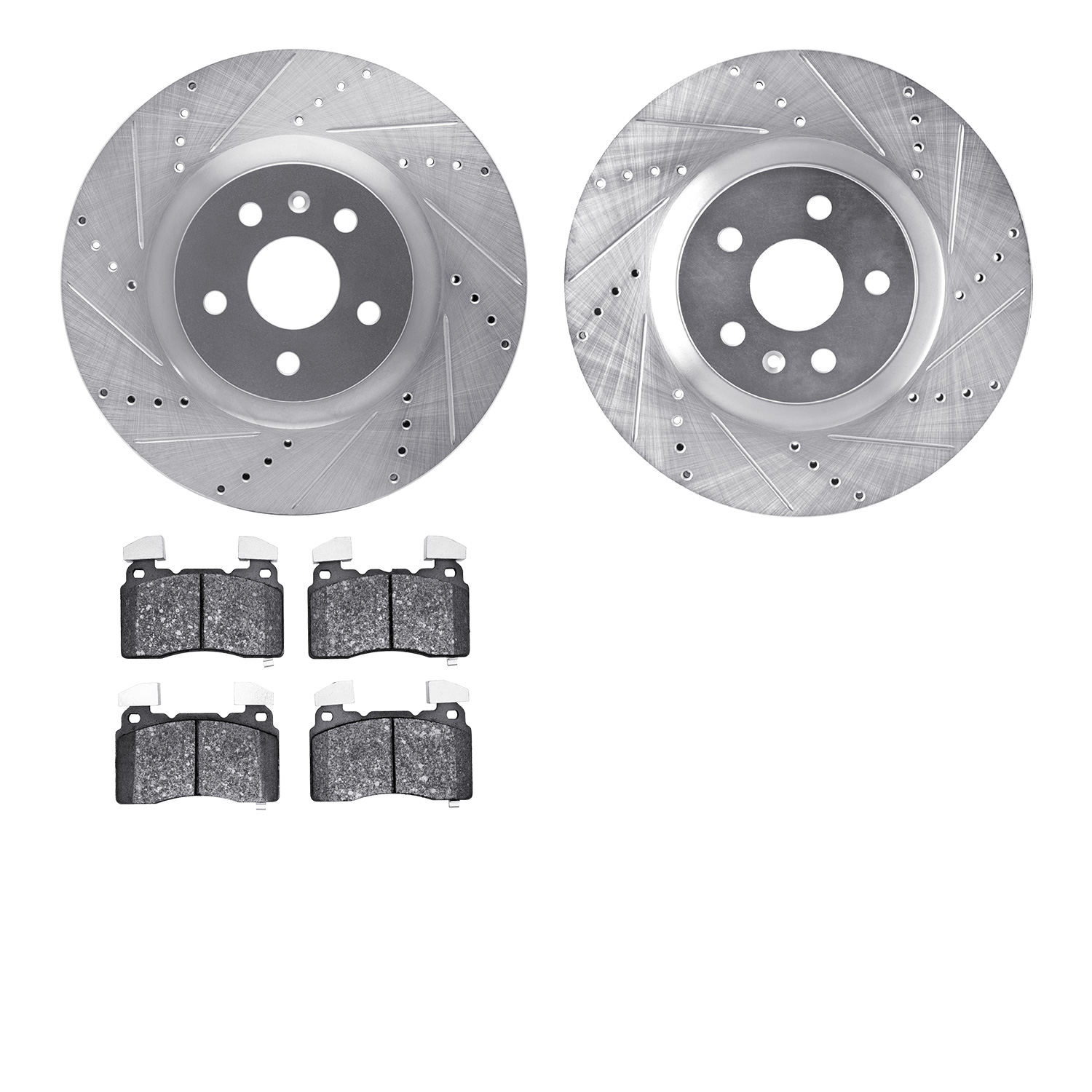 7502-45015 Drilled/Slotted Brake Rotors w/5000 Advanced Brake Pads Kit [Silver], 2014-2017 GM, Position: Front