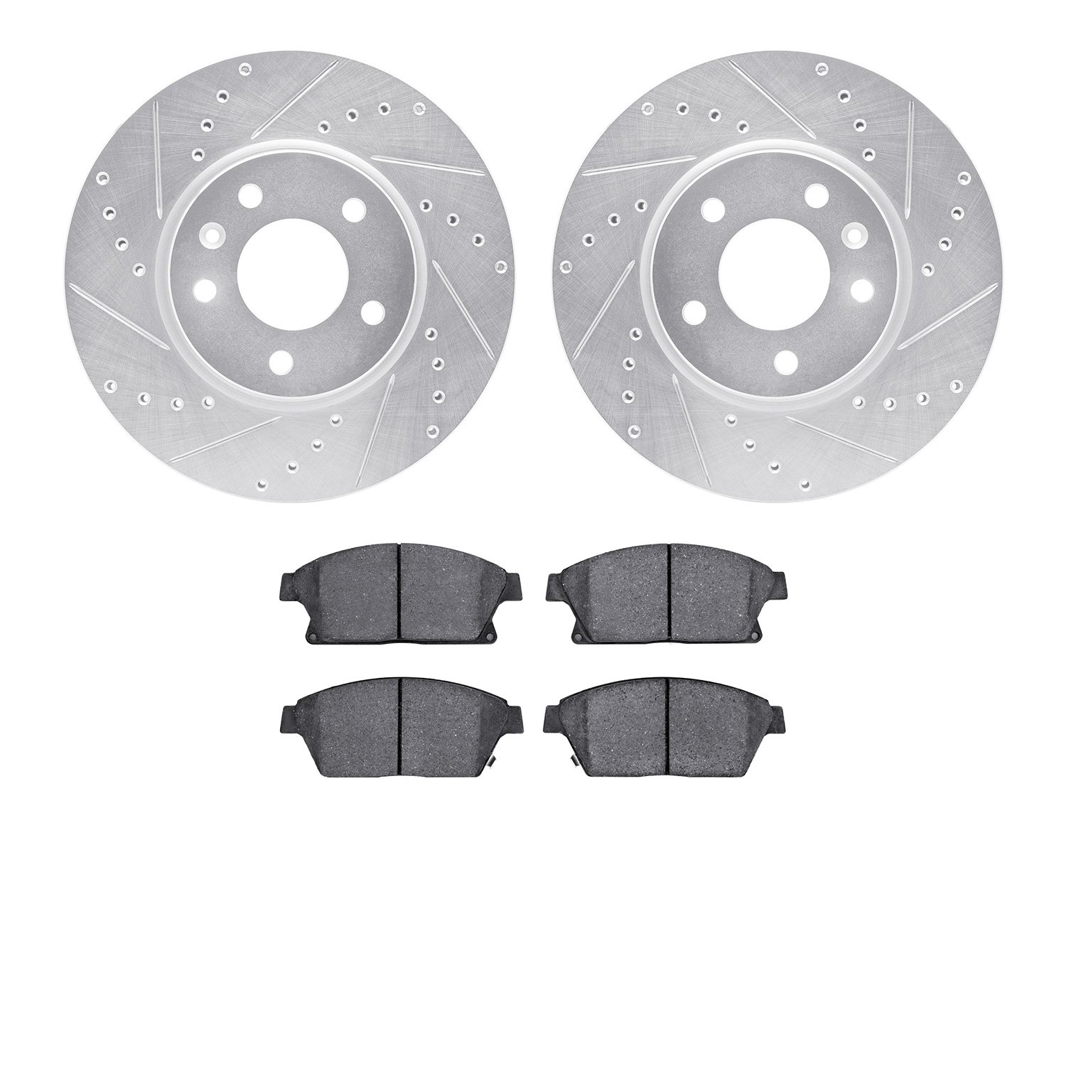 7502-45021 Drilled/Slotted Brake Rotors w/5000 Advanced Brake Pads Kit [Silver], 2011-2017 GM, Position: Front