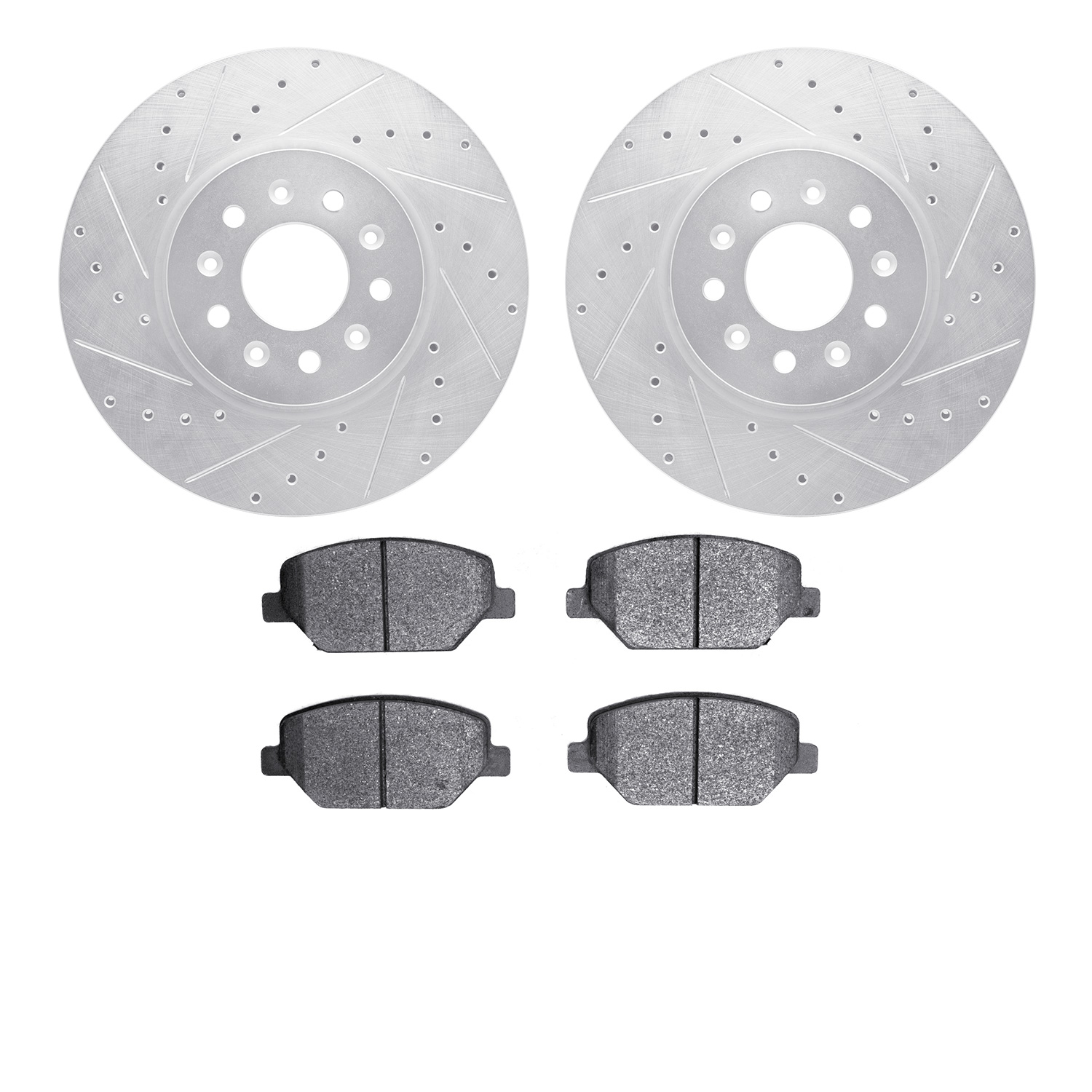 7502-45031 Drilled/Slotted Brake Rotors w/5000 Advanced Brake Pads Kit [Silver], 2016-2020 GM, Position: Front