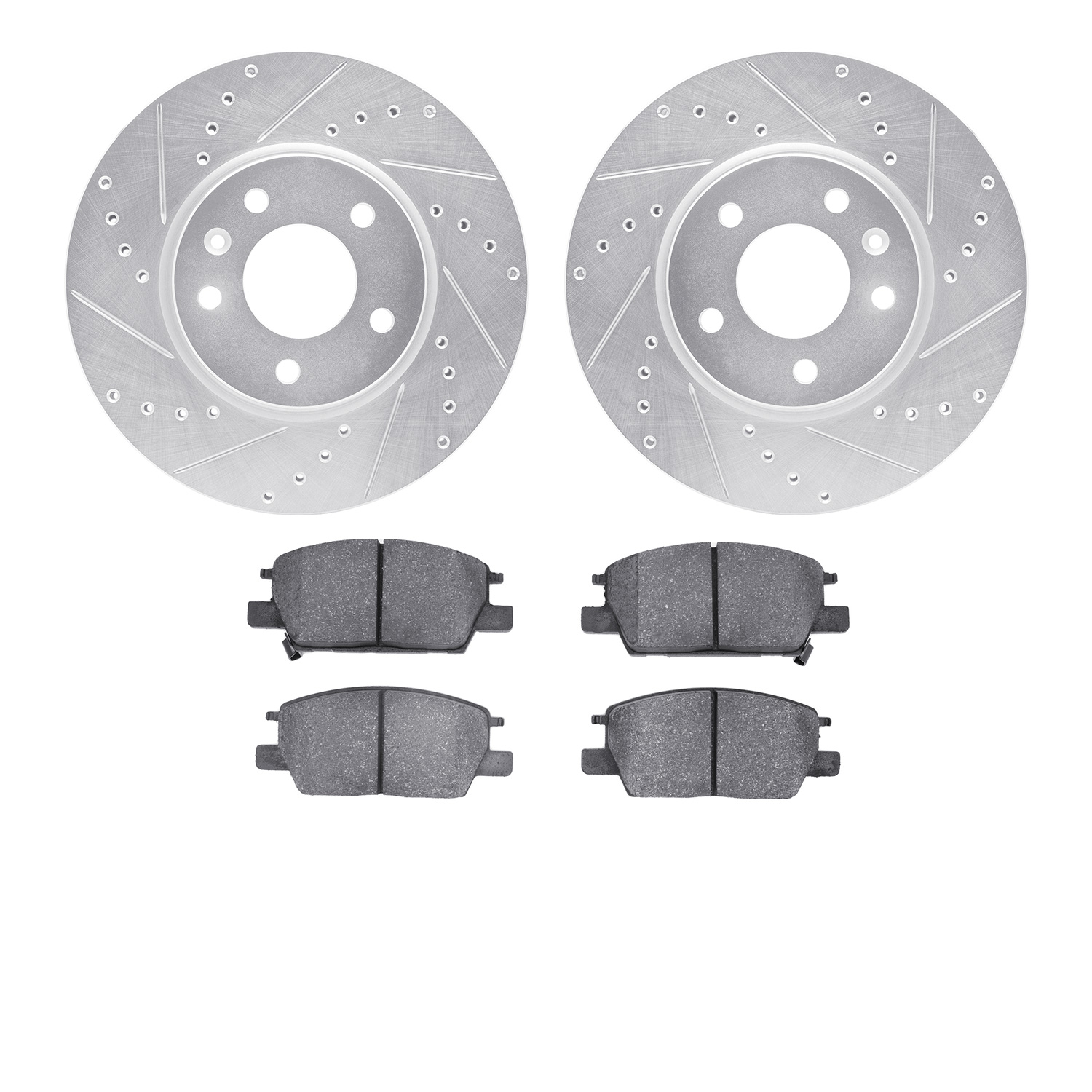 7502-45033 Drilled/Slotted Brake Rotors w/5000 Advanced Brake Pads Kit [Silver], 2016-2020 GM, Position: Front