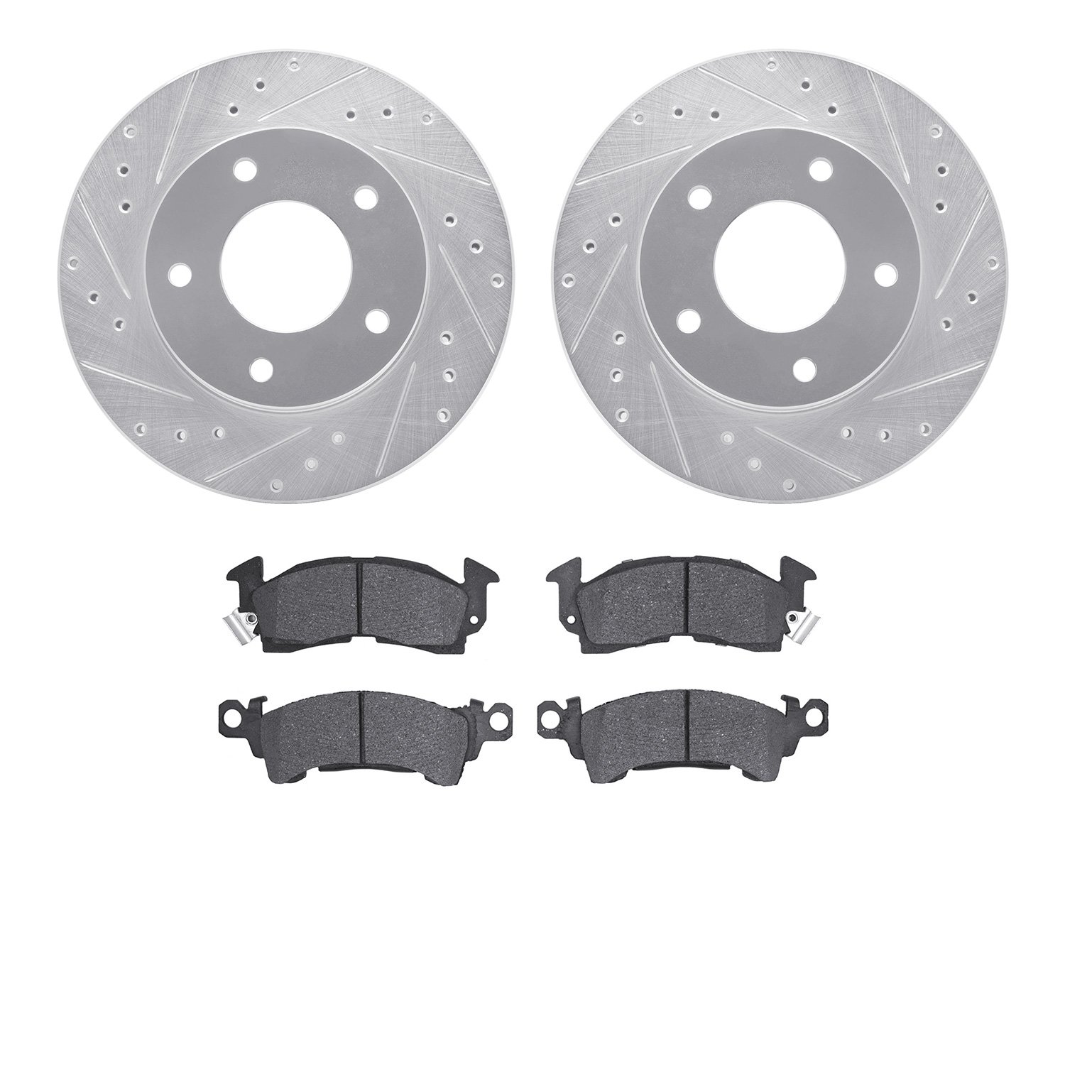 7502-45044 Drilled/Slotted Brake Rotors w/5000 Advanced Brake Pads Kit [Silver], 1977-1978 GM, Position: Rear