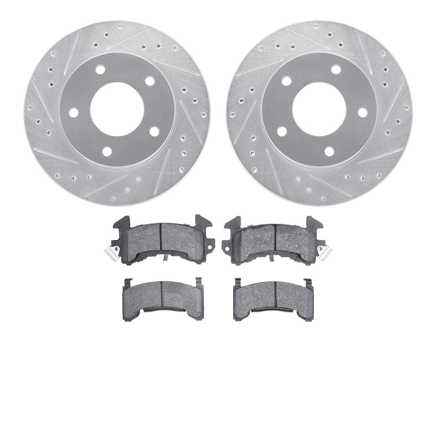 7502-45045 Drilled/Slotted Brake Rotors w/5000 Advanced Brake Pads Kit [Silver], 1979-1980 GM, Position: Rear