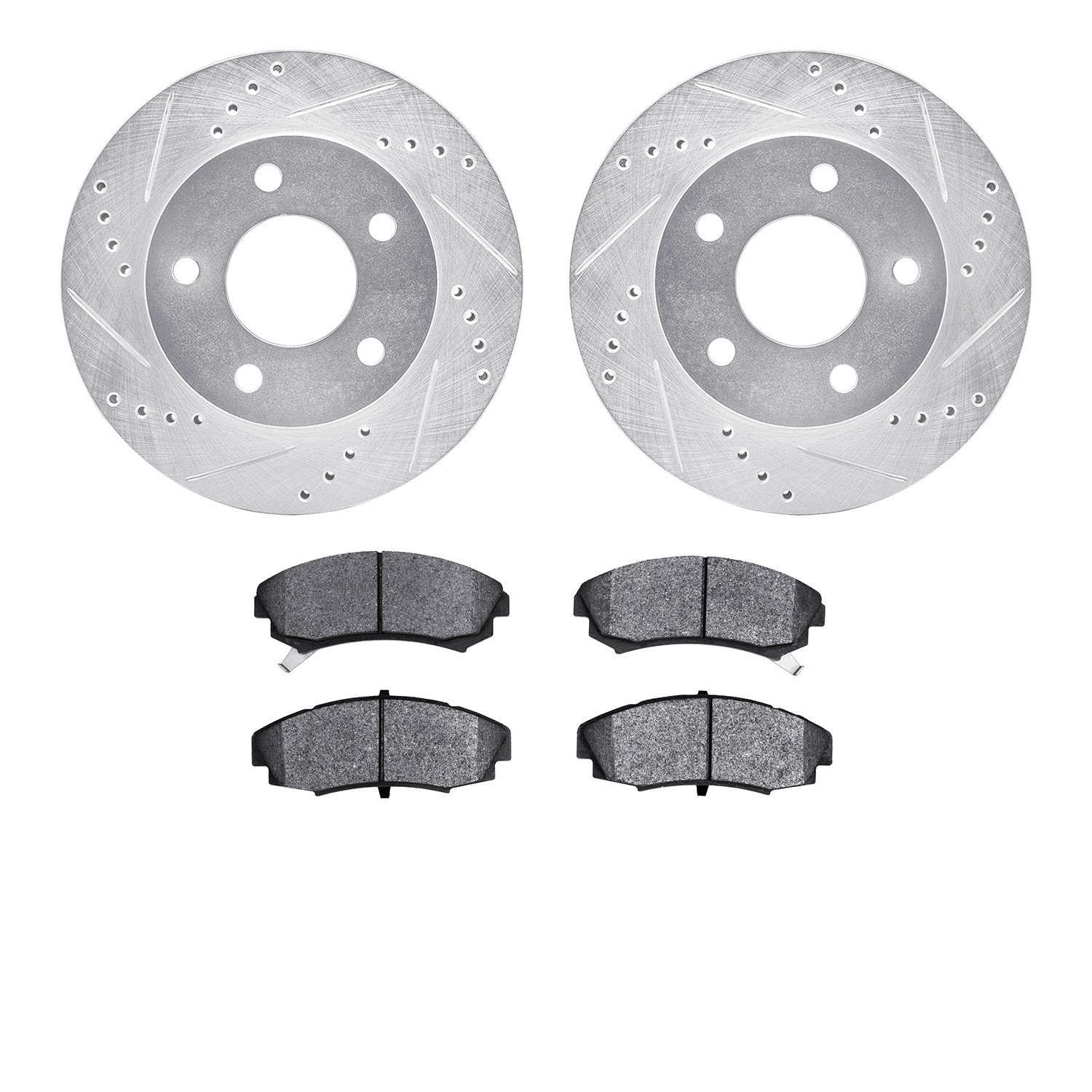 7502-45054 Drilled/Slotted Brake Rotors w/5000 Advanced Brake Pads Kit [Silver], 1986-1992 GM, Position: Front