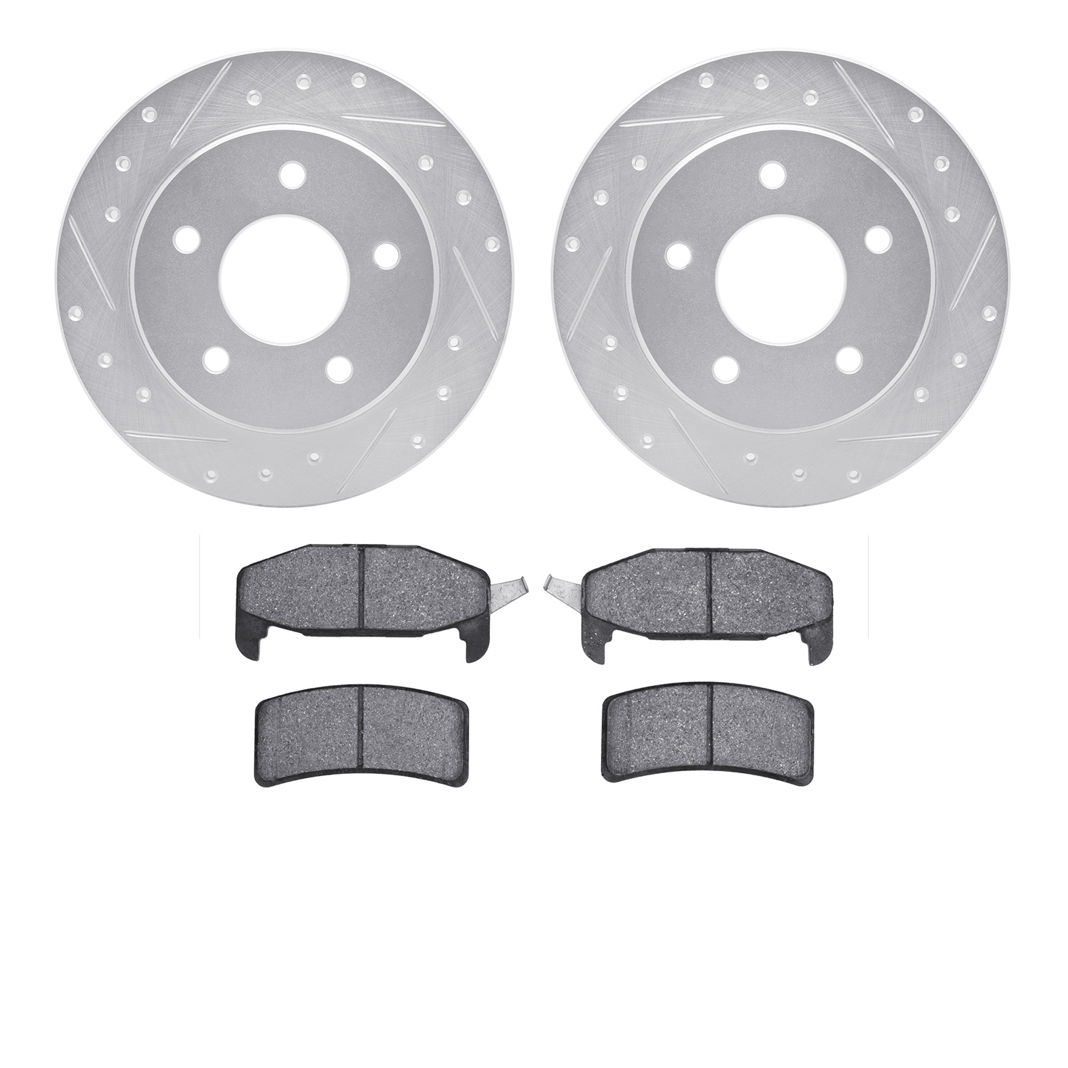 7502-45062 Drilled/Slotted Brake Rotors w/5000 Advanced Brake Pads Kit [Silver], 1988-1994 GM, Position: Rear