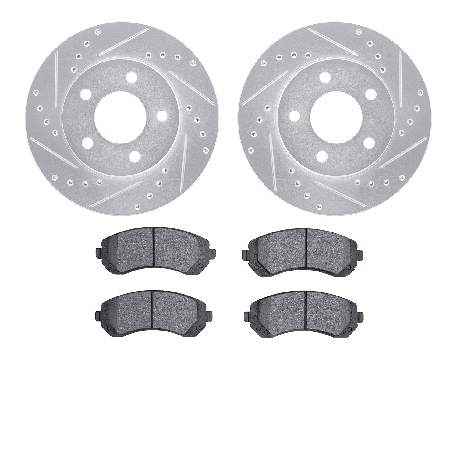 7502-45091 Drilled/Slotted Brake Rotors w/5000 Advanced Brake Pads Kit [Silver], 2001-2007 GM, Position: Front