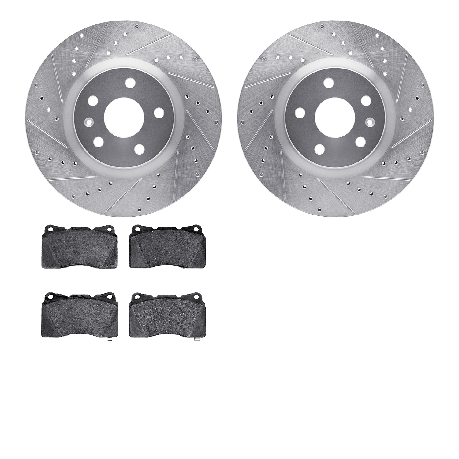 7502-45147 Drilled/Slotted Brake Rotors w/5000 Advanced Brake Pads Kit [Silver], 2014-2017 GM, Position: Front