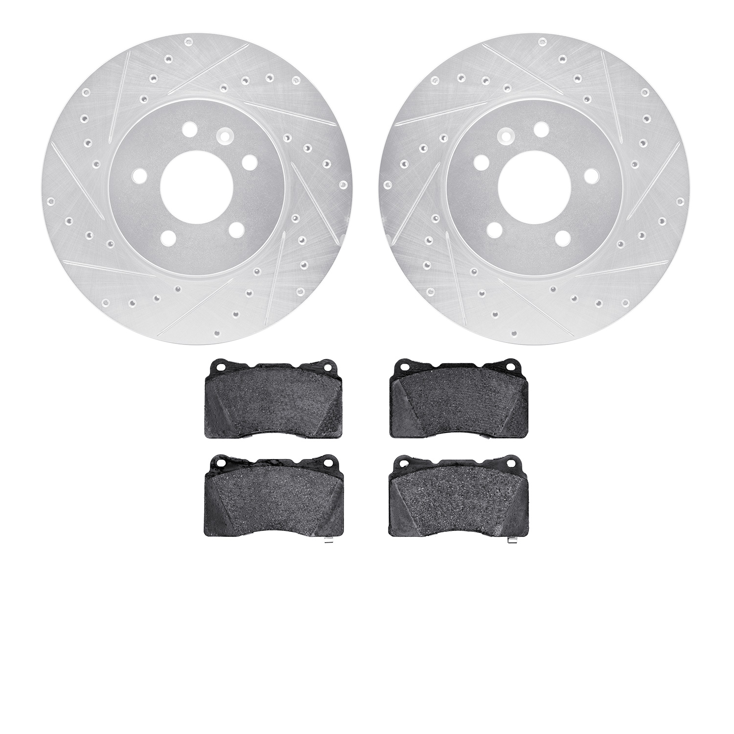 7502-46030 Drilled/Slotted Brake Rotors w/5000 Advanced Brake Pads Kit [Silver], 2013-2019 GM, Position: Front