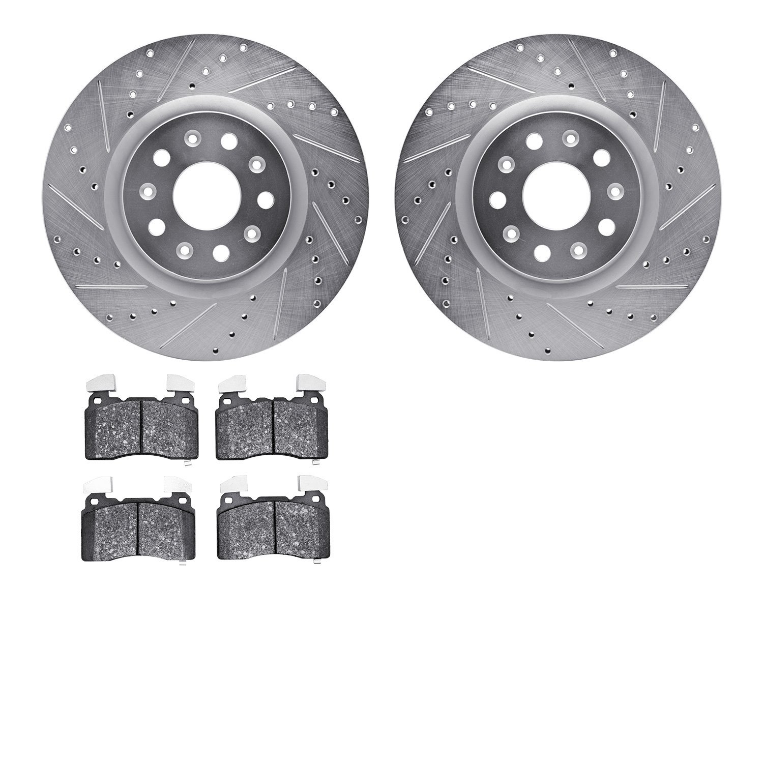 7502-46033 Drilled/Slotted Brake Rotors w/5000 Advanced Brake Pads Kit [Silver], Fits Select GM, Position: Front