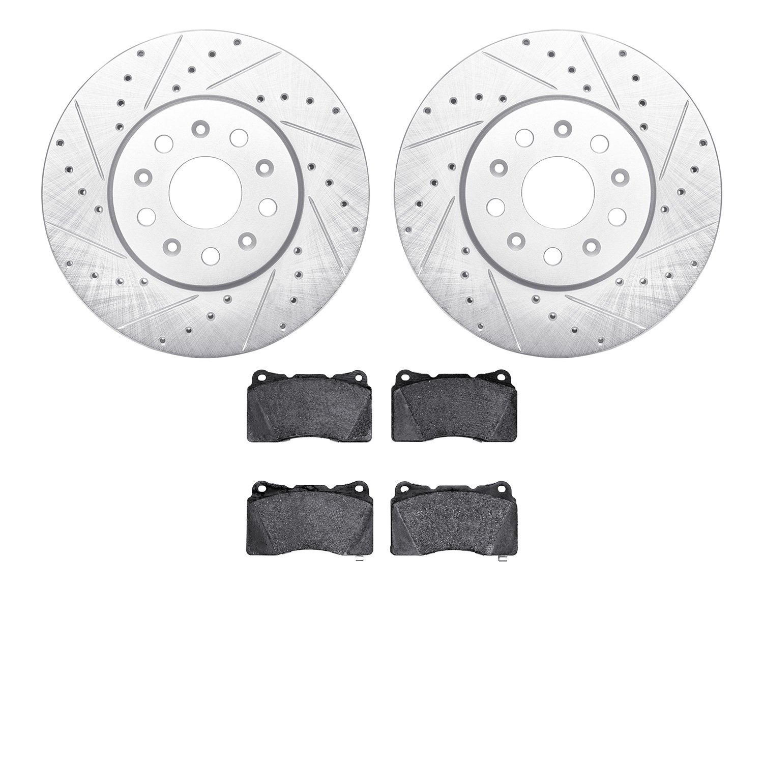 7502-46037 Drilled/Slotted Brake Rotors w/5000 Advanced Brake Pads Kit [Silver], 2016-2020 GM, Position: Front