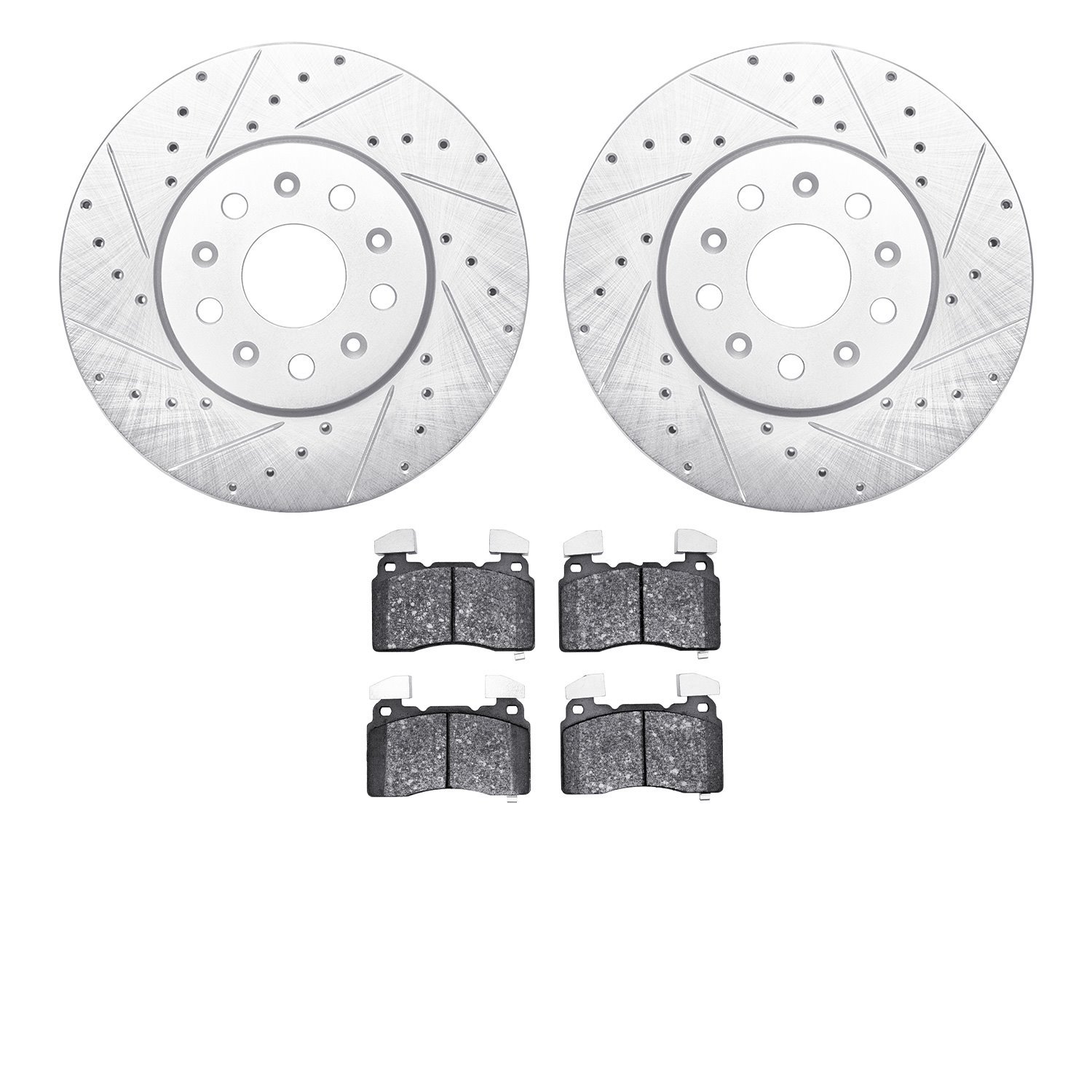 7502-46038 Drilled/Slotted Brake Rotors w/5000 Advanced Brake Pads Kit [Silver], 2016-2019 GM, Position: Front