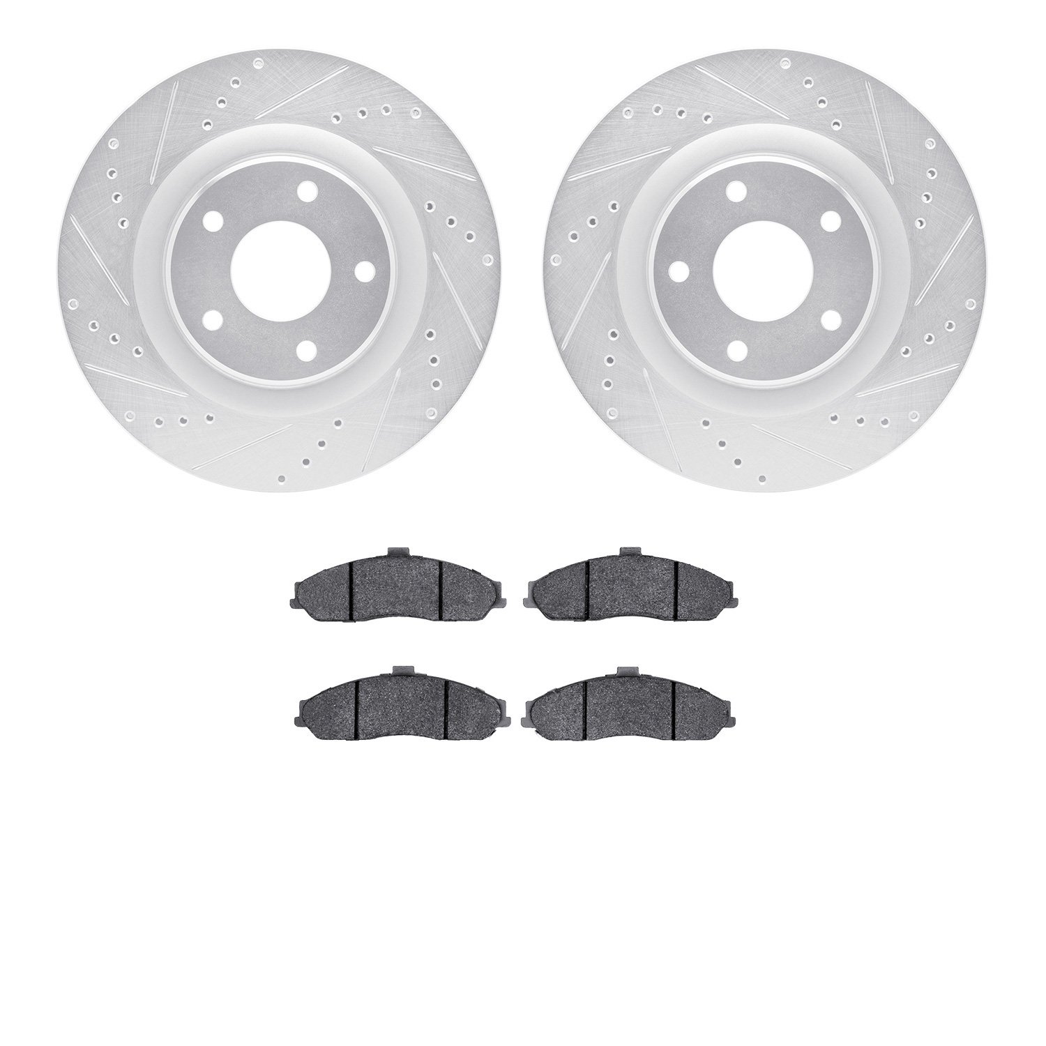 7502-46146 Drilled/Slotted Brake Rotors w/5000 Advanced Brake Pads Kit [Silver], 2011-2013 GM, Position: Front