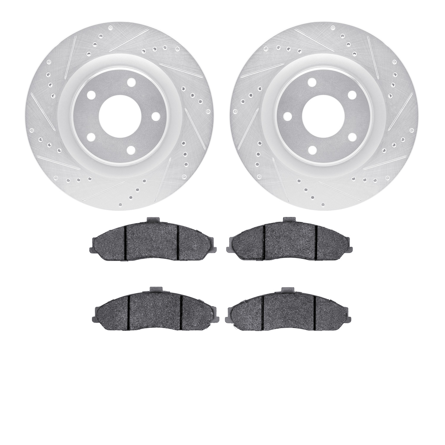 7502-46147 Drilled/Slotted Brake Rotors w/5000 Advanced Brake Pads Kit [Silver], 2005-2010 GM, Position: Front
