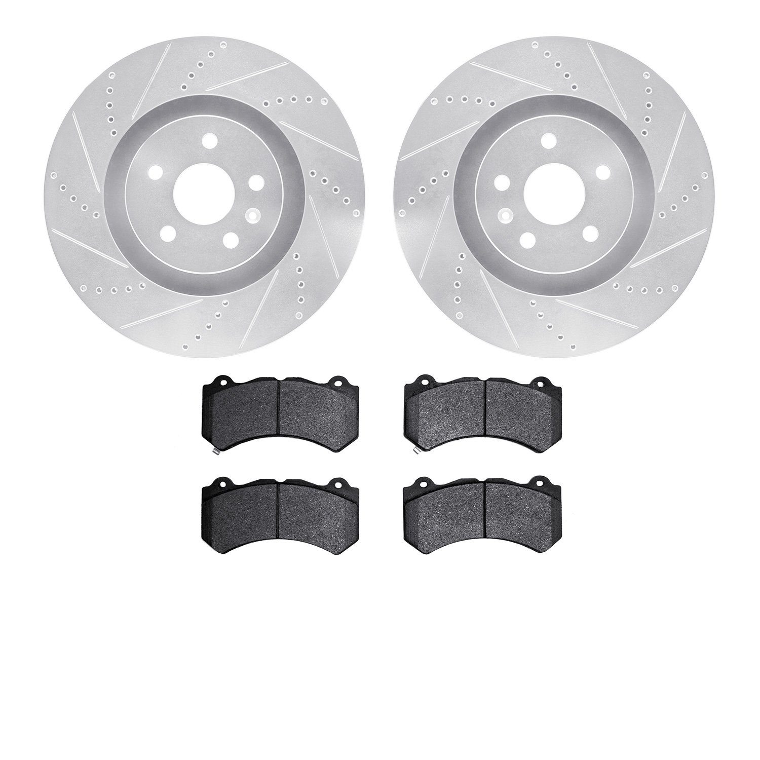 7502-46203 Drilled/Slotted Brake Rotors w/5000 Advanced Brake Pads Kit [Silver], 2009-2015 GM, Position: Front