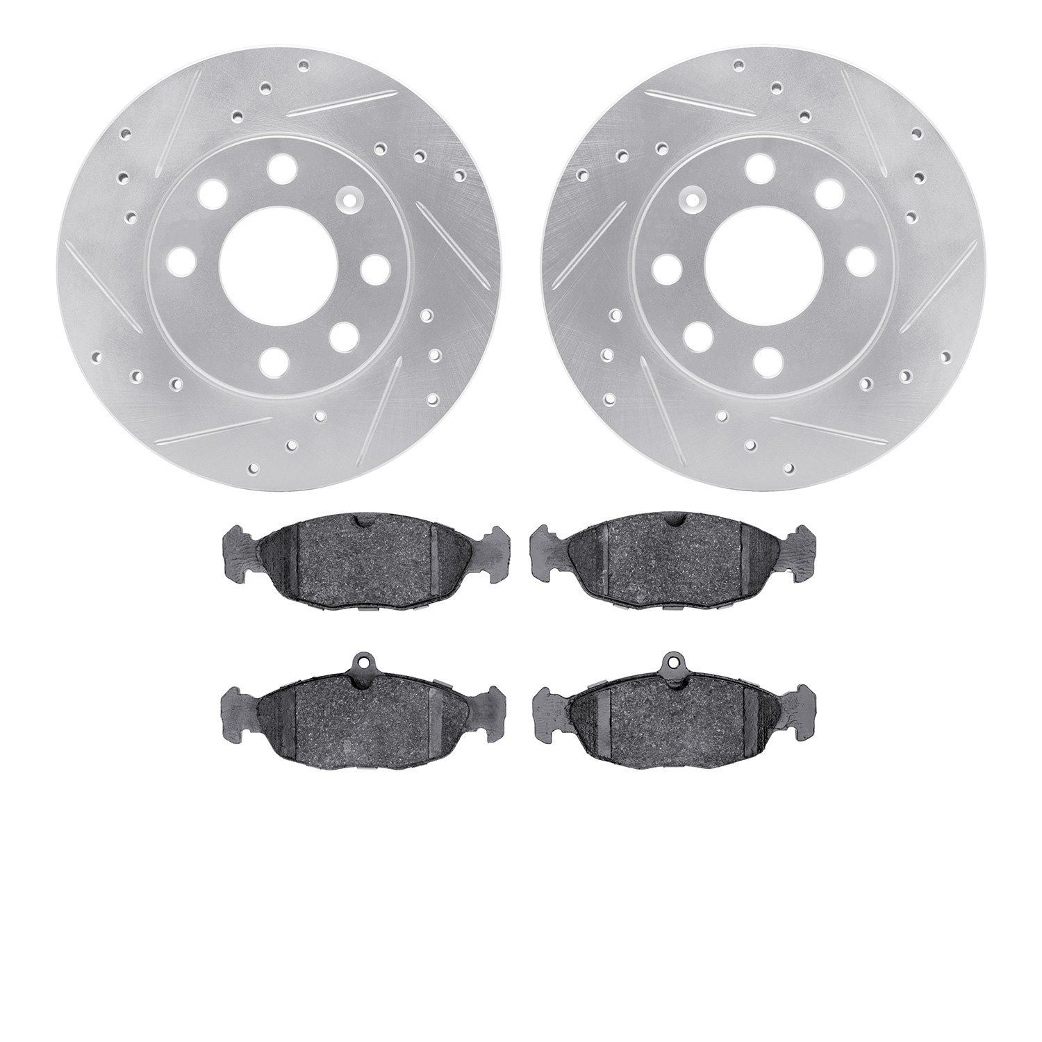7502-47000 Drilled/Slotted Brake Rotors w/5000 Advanced Brake Pads Kit [Silver], 1994-2010 GM, Position: Front