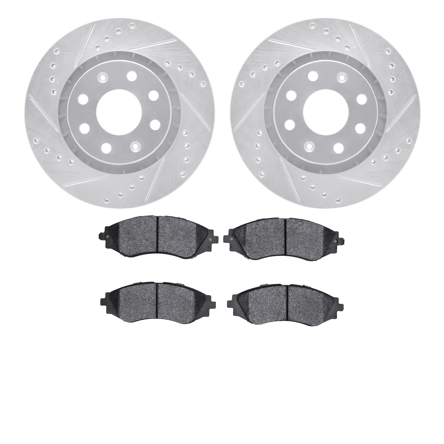 7502-47001 Drilled/Slotted Brake Rotors w/5000 Advanced Brake Pads Kit [Silver], 2004-2017 GM, Position: Front